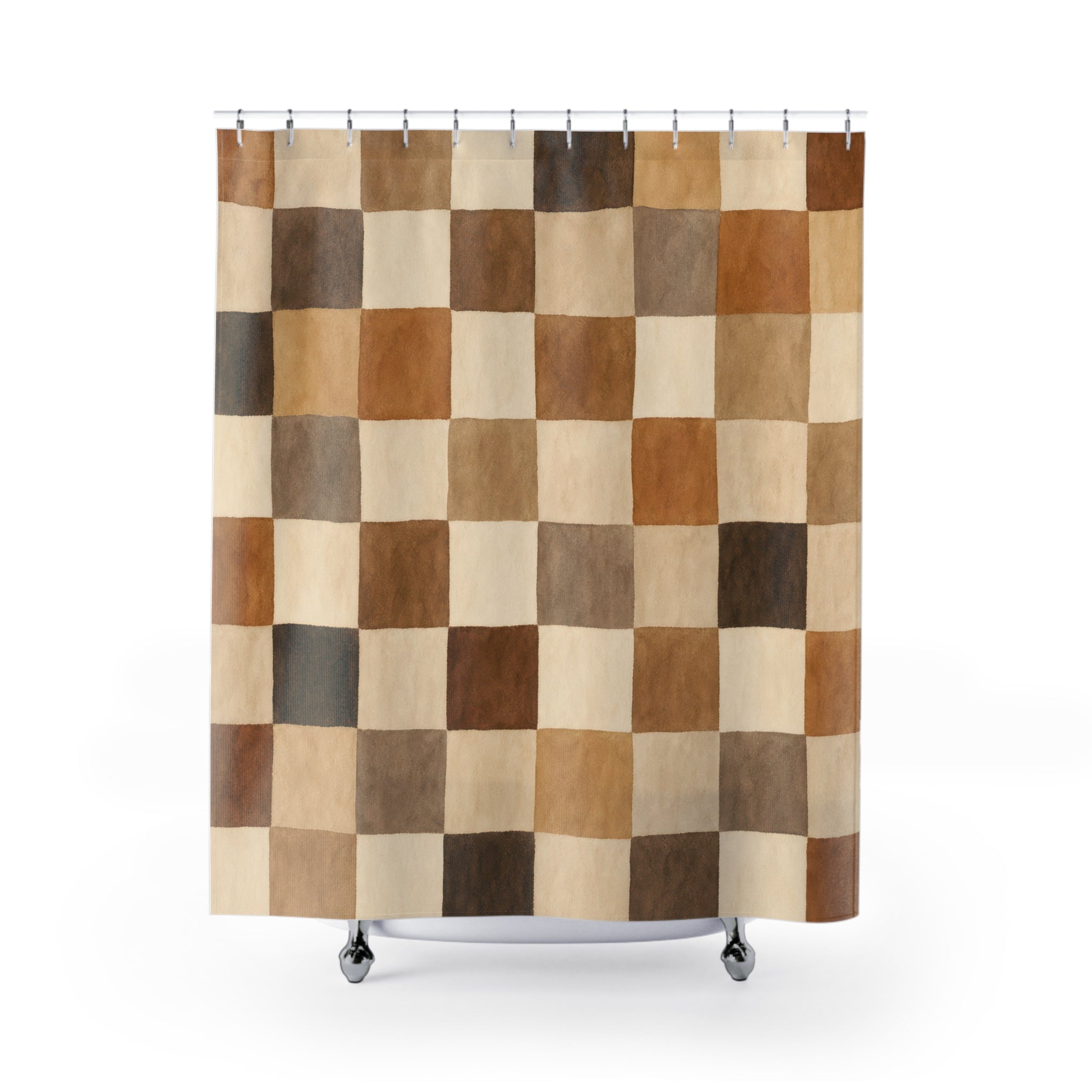 Brown Beige Watercolor Checkerboard Shower Curtain
