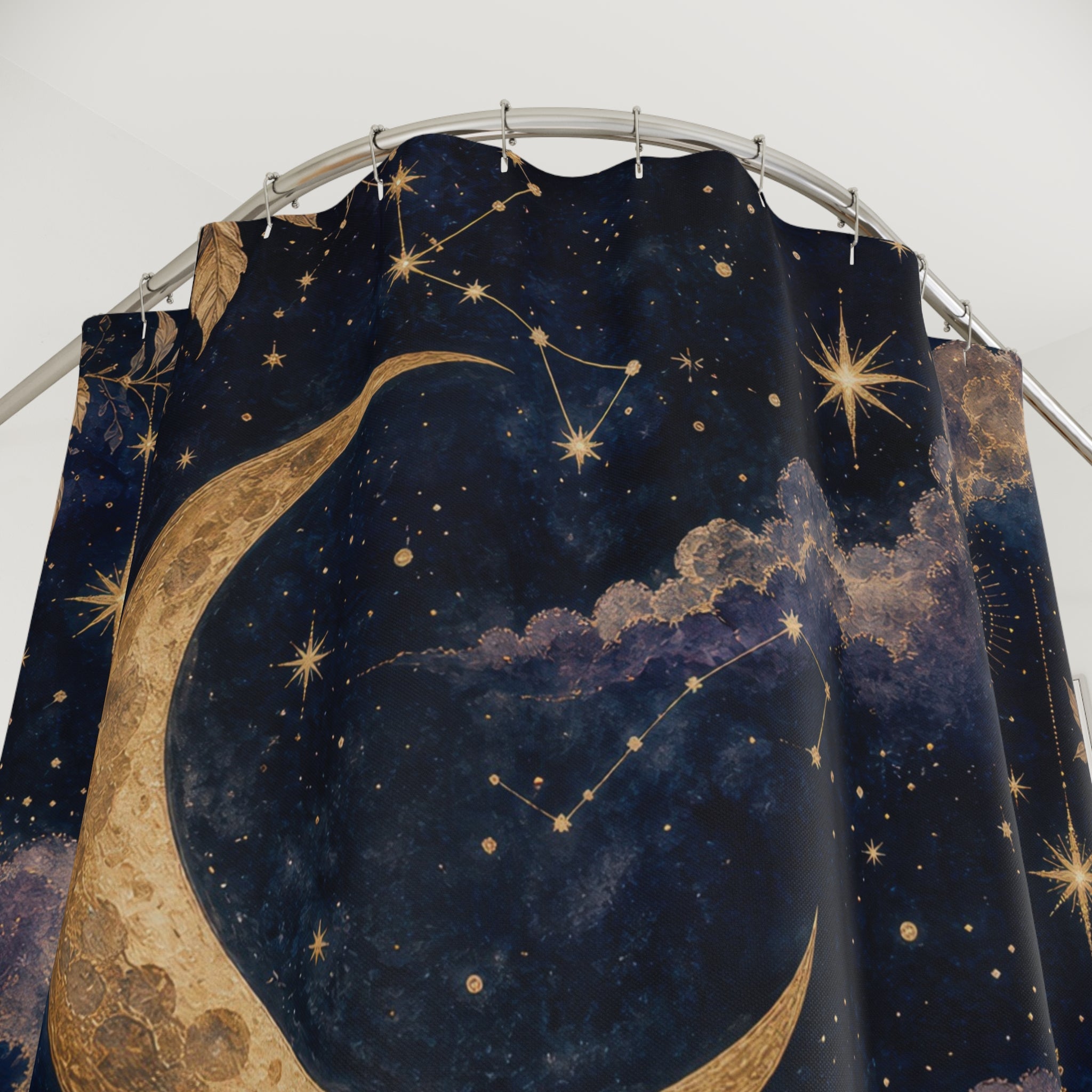 Celestial Shower Curtain: Moon Stars Floral Pattern