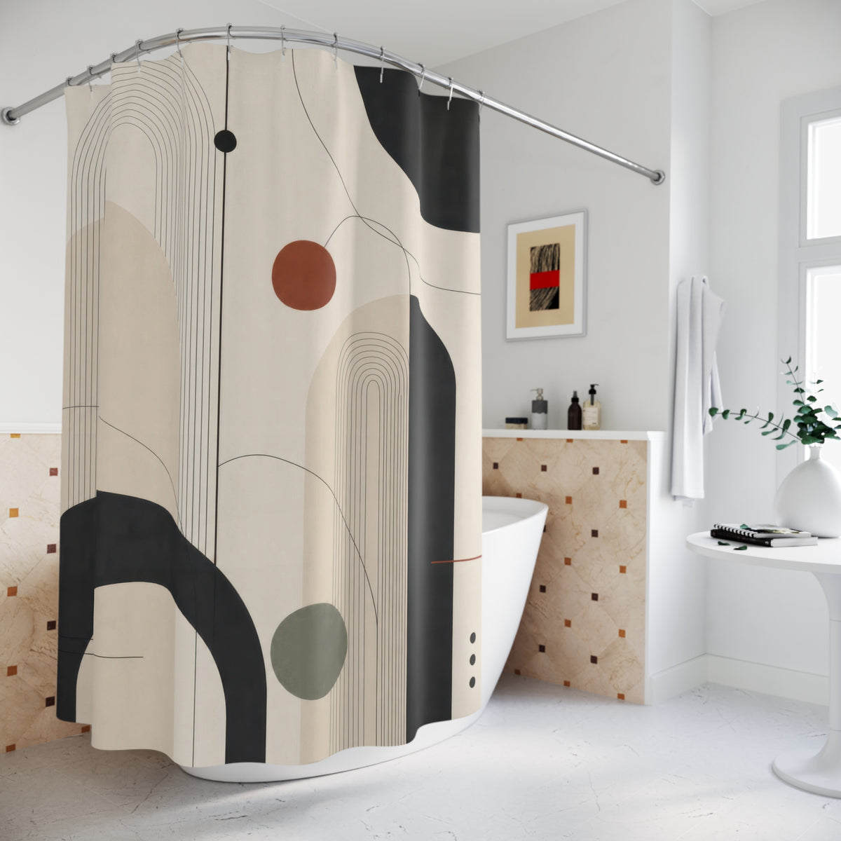 Black Beige Minimalist Shower Curtain