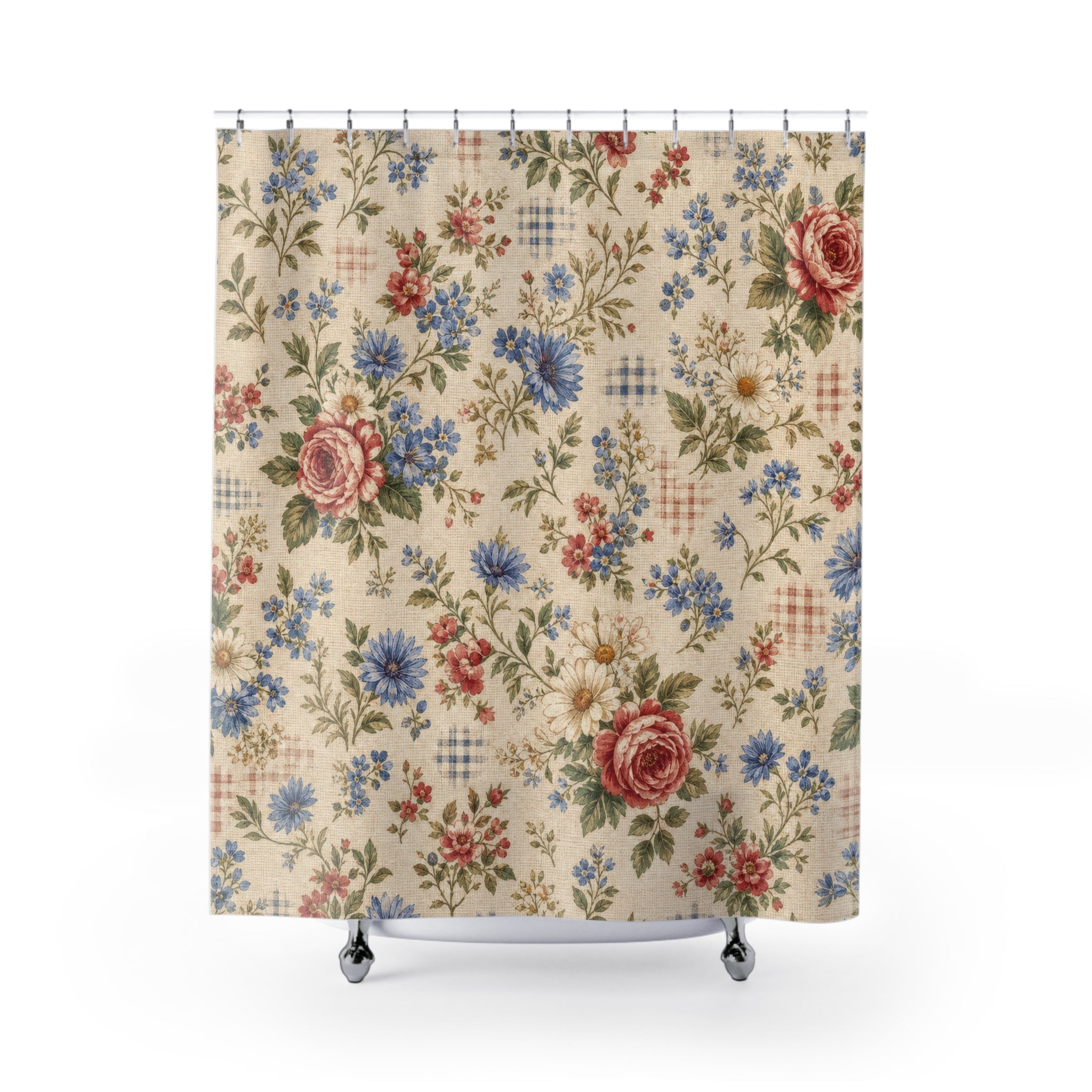 Country Floral Shower Curtain: Vintage Cottage Flower Pattern