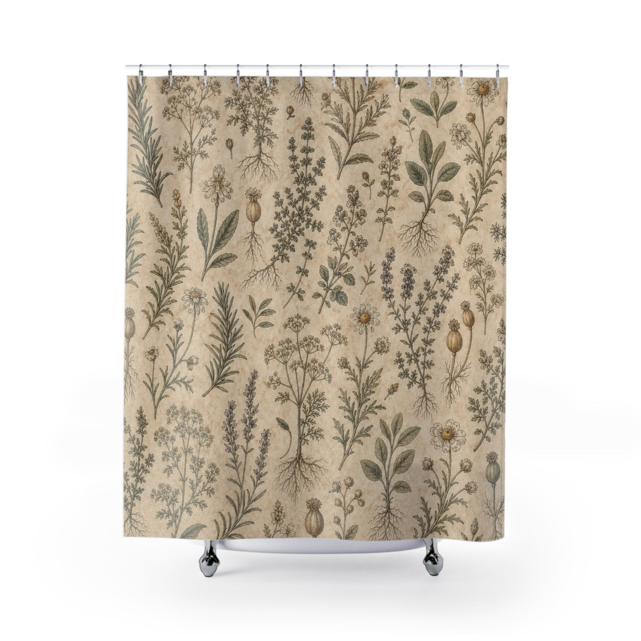 Cream Wildflower Stem Vintage Botanical Shower Curtain