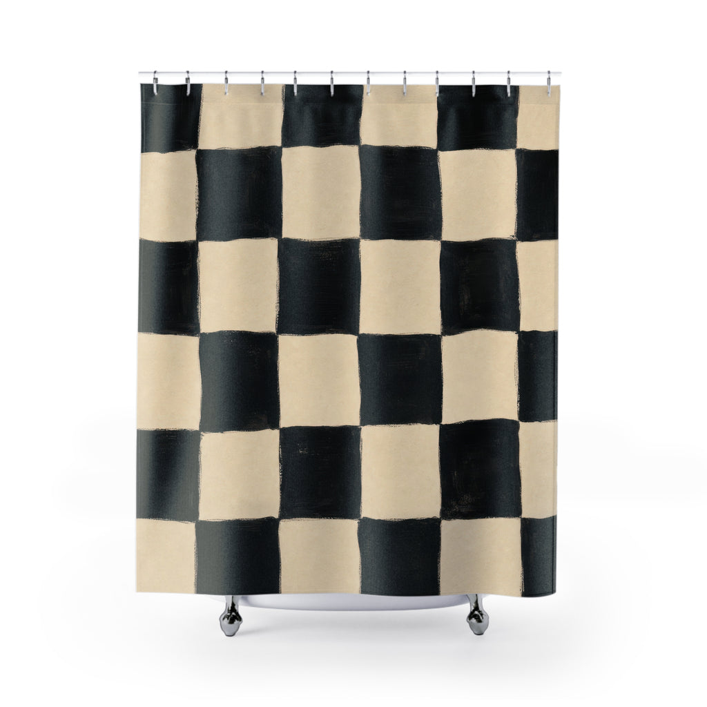 Black Cream Checkerboard Shower Curtain