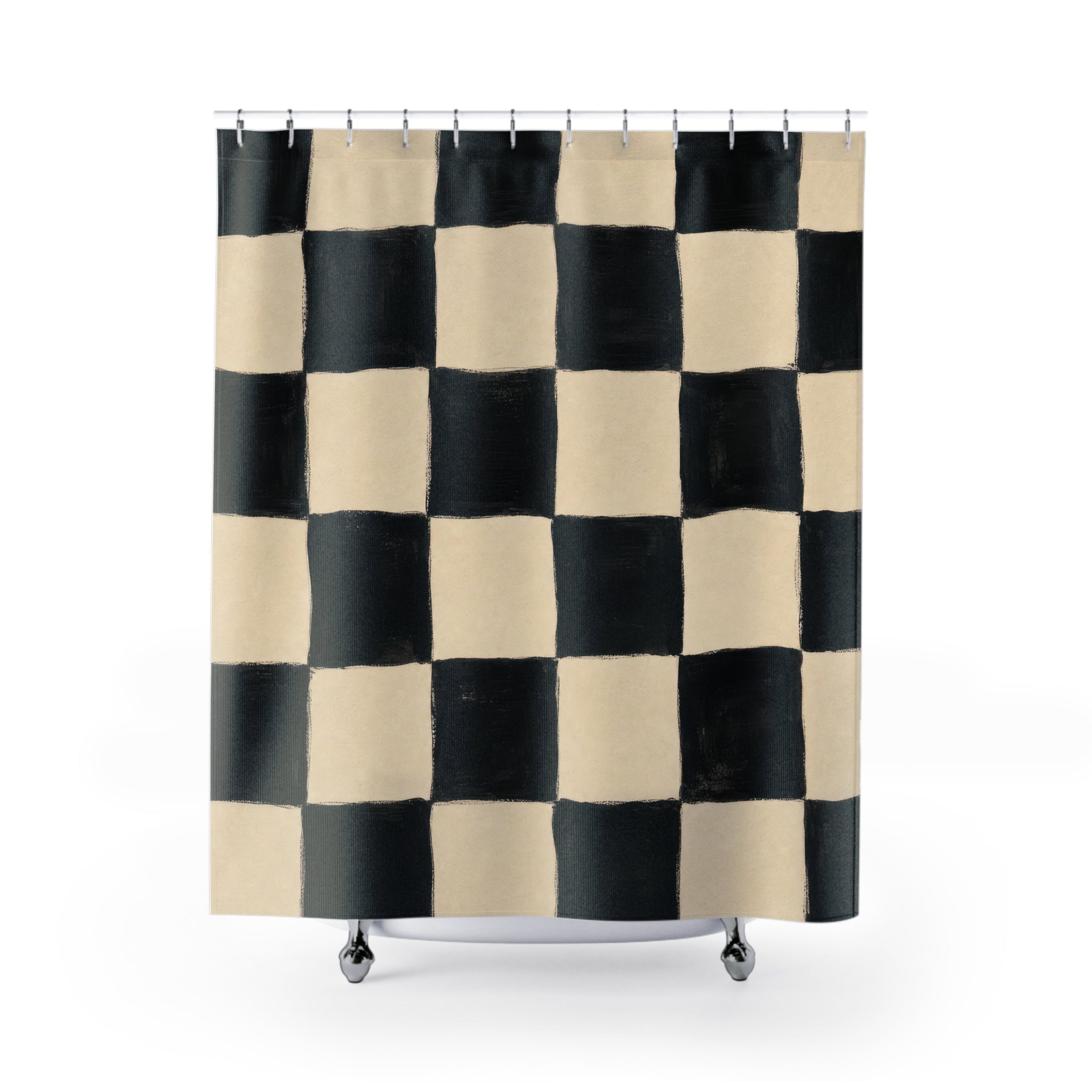 Black Cream Checkerboard Shower Curtain