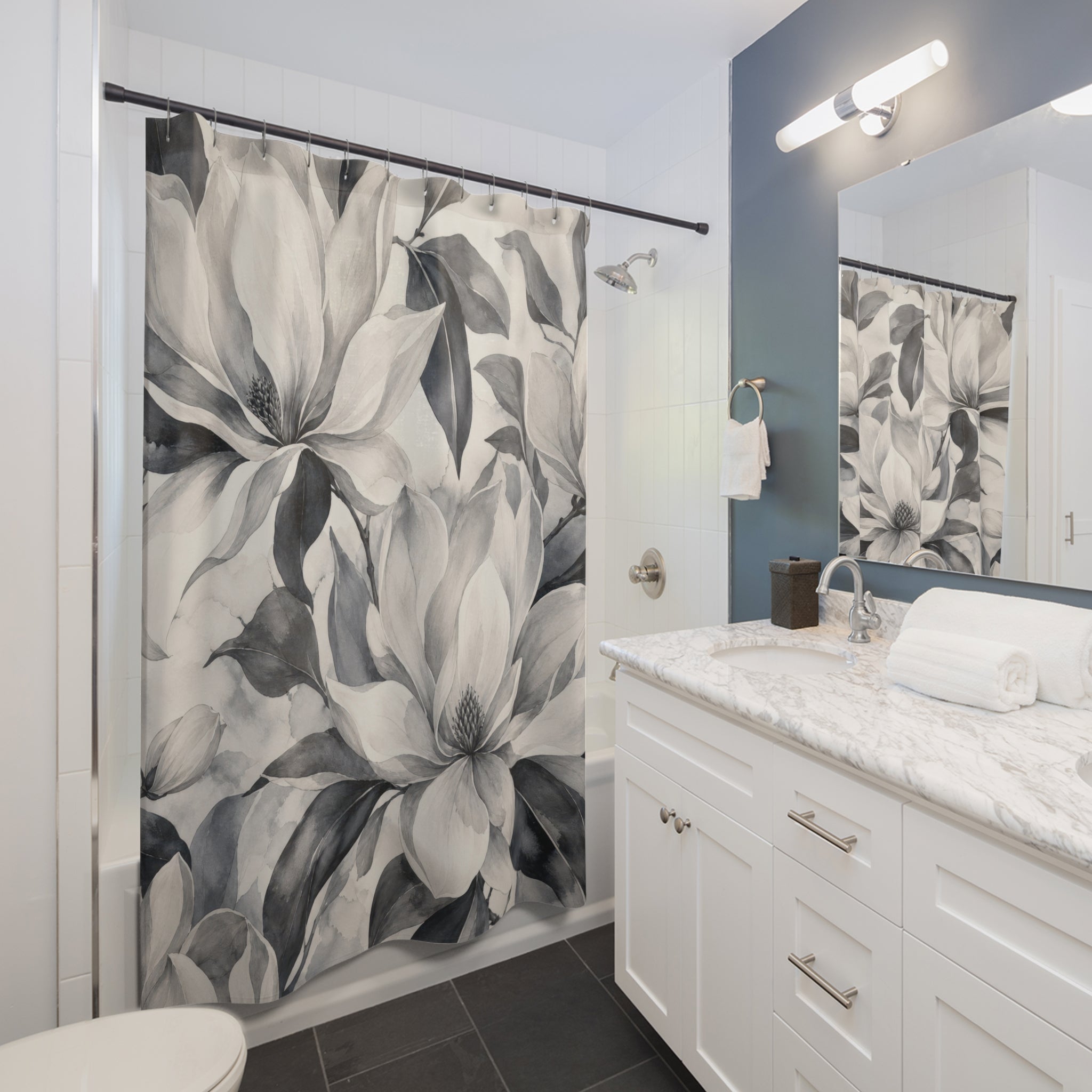 White Magnolia Botanical Shower Curtain