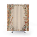 Western Boho Border Shower Curtain, Desert Floral Bath Decor, Terracotta Turquoise Diamond Frame, Rustic Guest Bathroom Style Decor