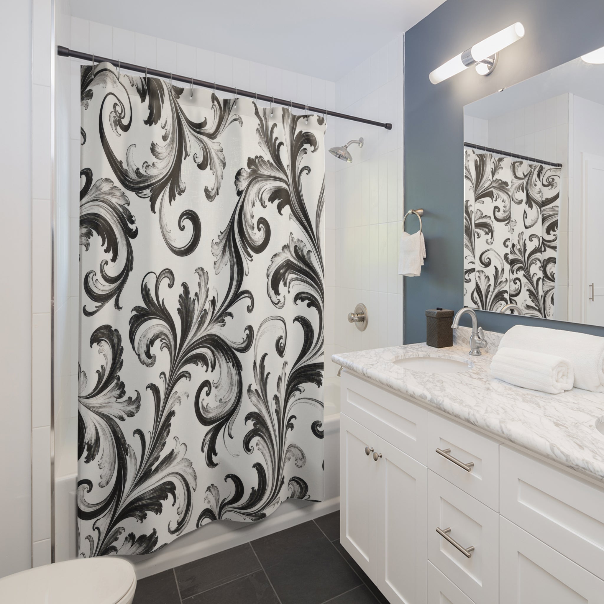 Black White Damask Shower Curtain
