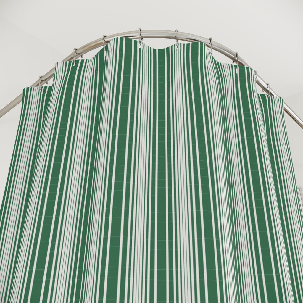 Green and White Graduated Stripe Shower Curtain