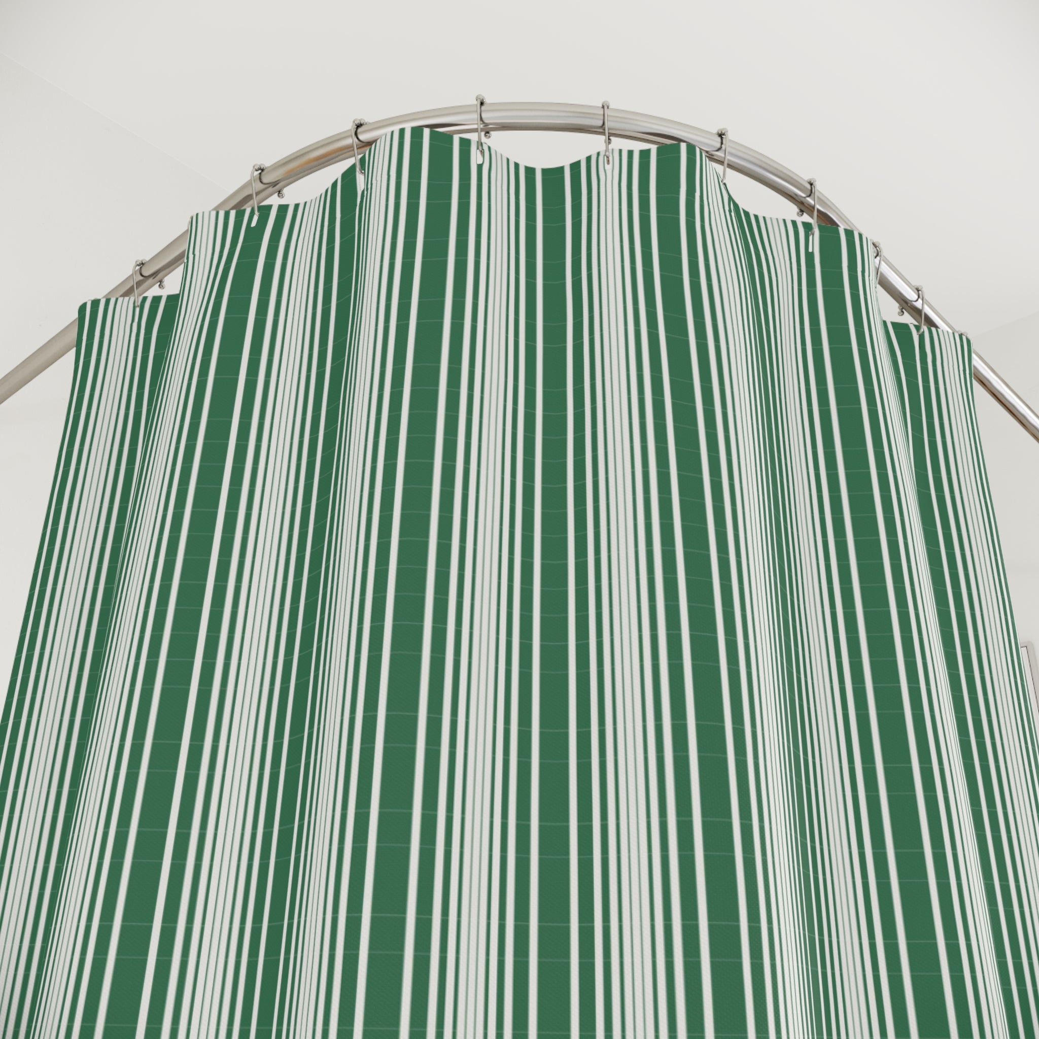 Green and White Graduated Stripe Shower Curtain