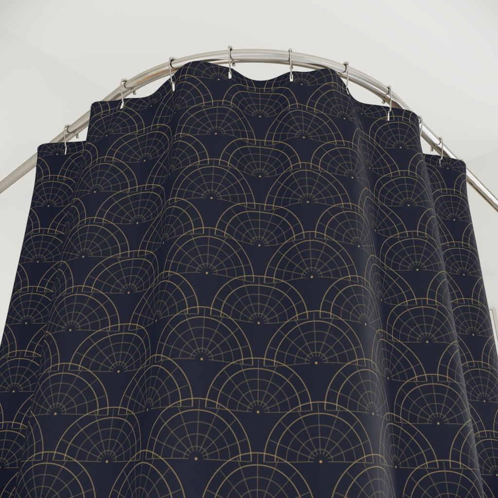 Art Deco Fan Shower Curtain – Gold and Navy