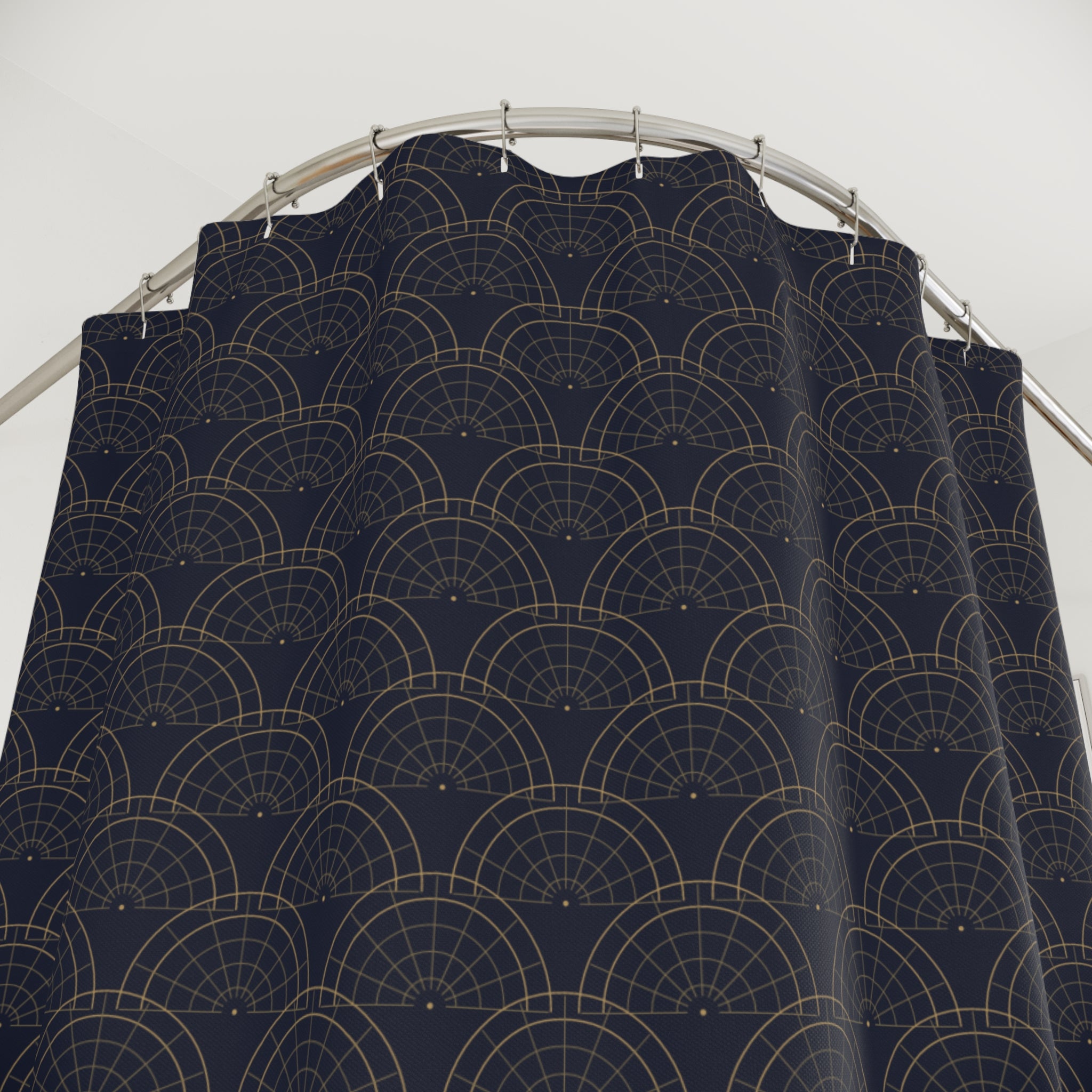 Art Deco Fan Shower Curtain – Gold and Navy