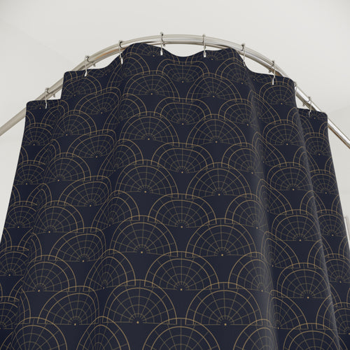 Art Deco Fan Shower Curtain – Gold and Navy