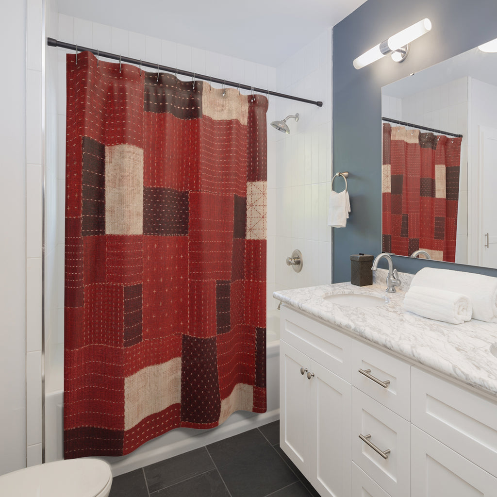 Patchwork Geometric Red Shower Curtain