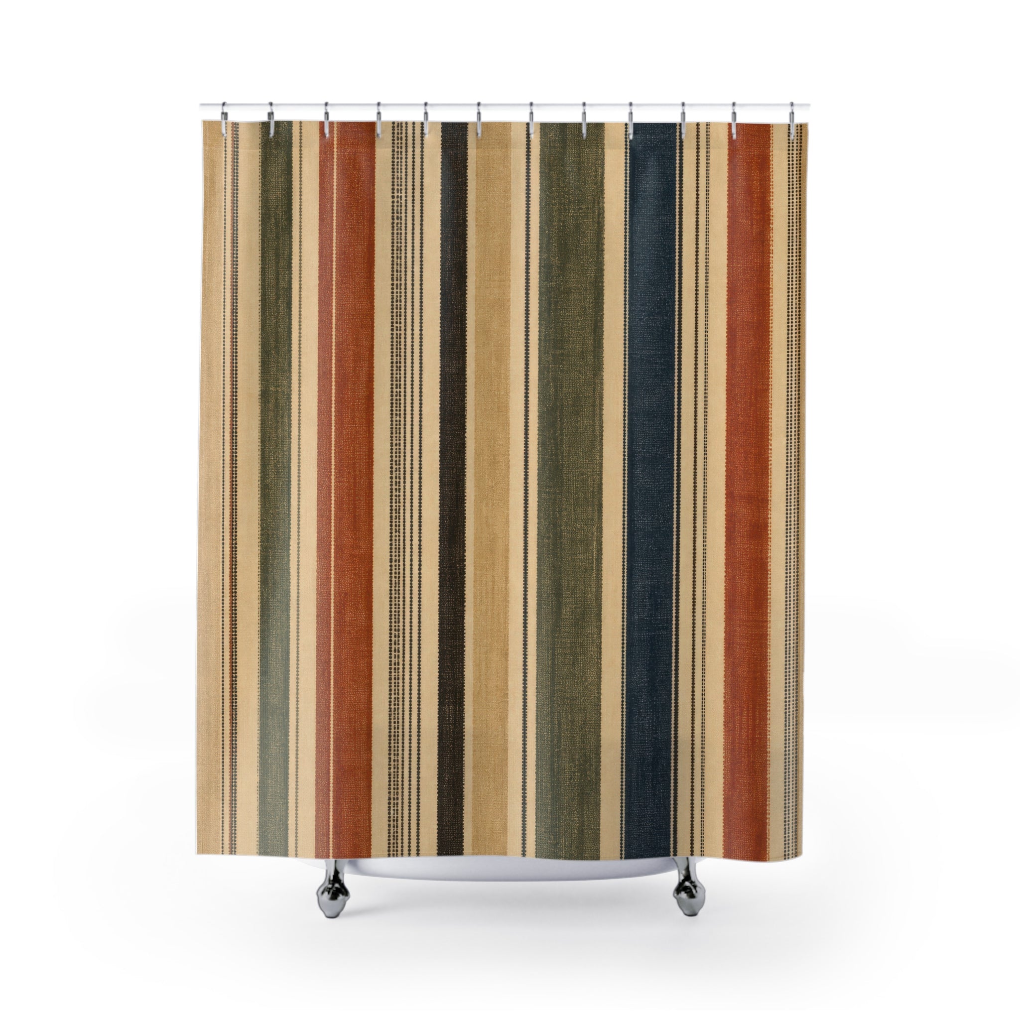 Tan Navy Rust Vintage Stripe Shower Curtain