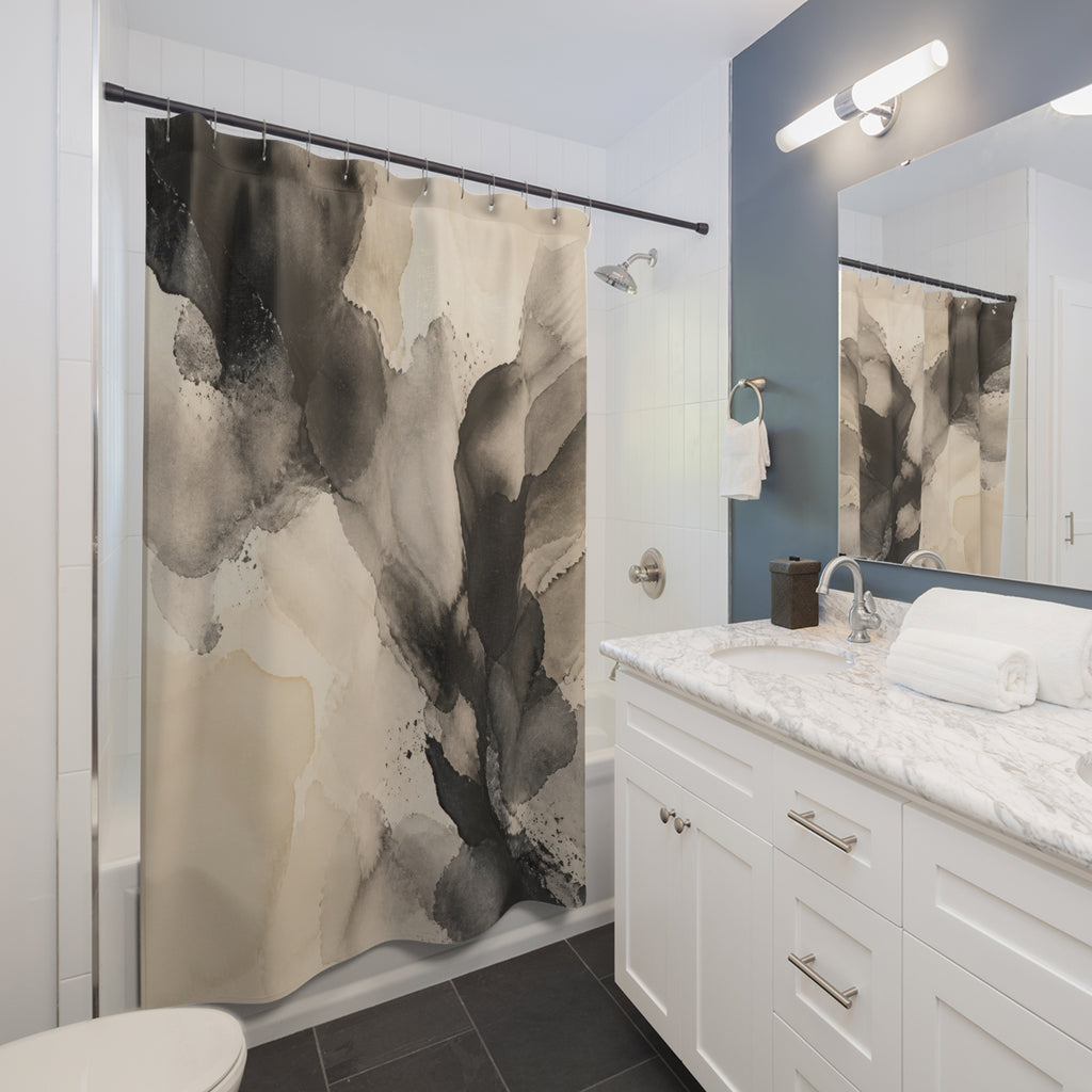 Black Cream Ink Wash Shower Curtain