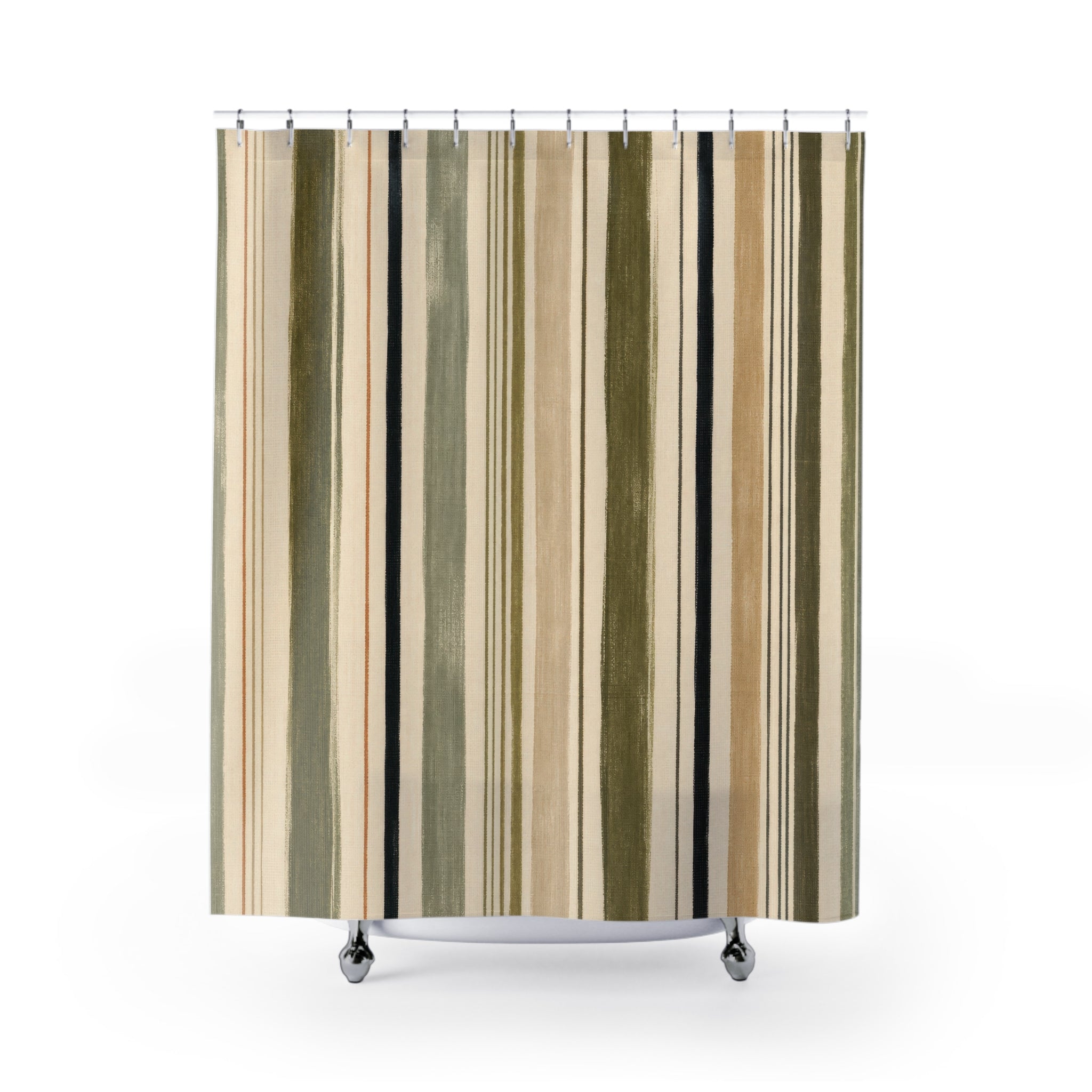 Olive Sage Beige Vertical Stripe Shower Curtain