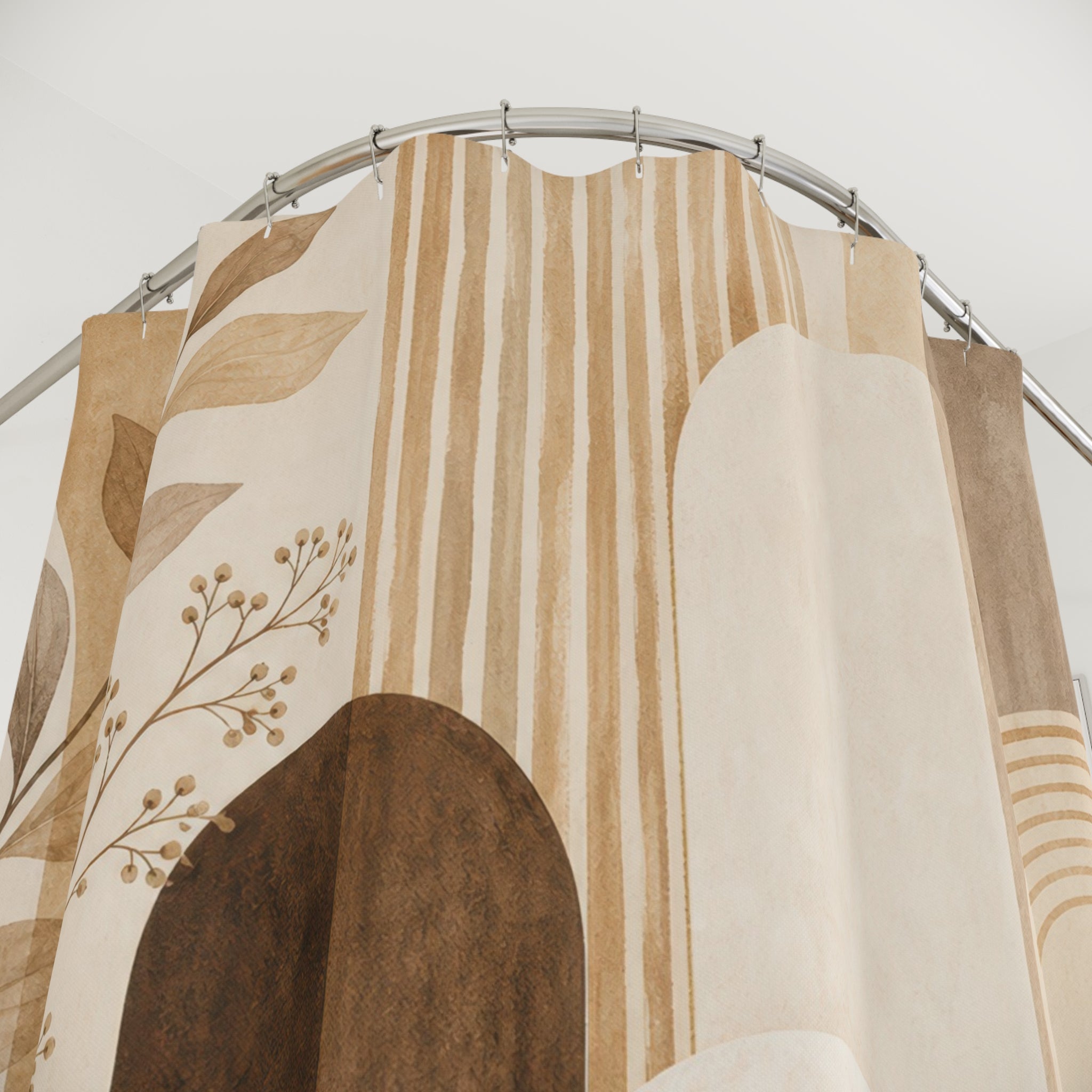 Brown Beige Botanical Arch Shower Curtain