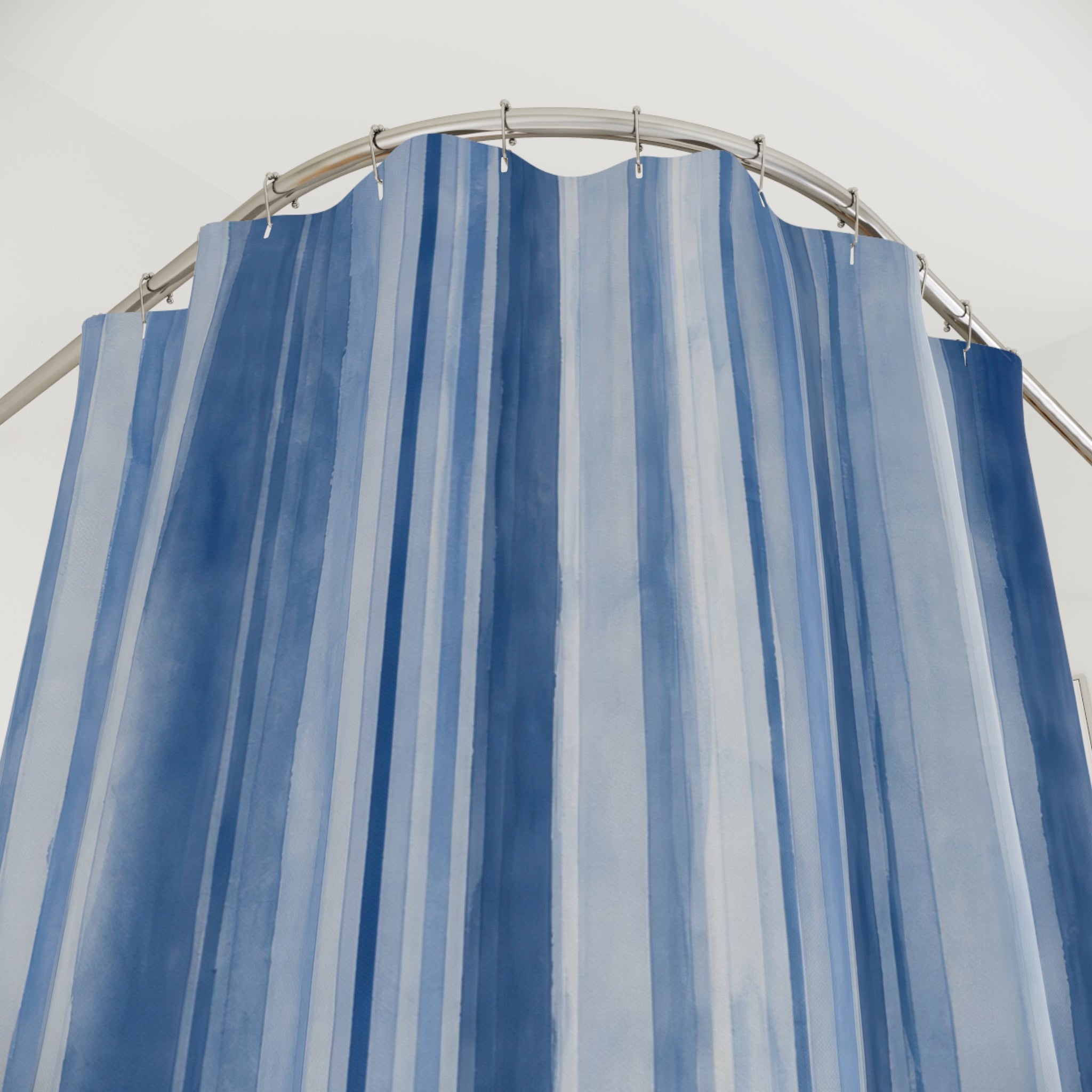 Pale Navy Watercolor Vertical Stripe Shower Curtain