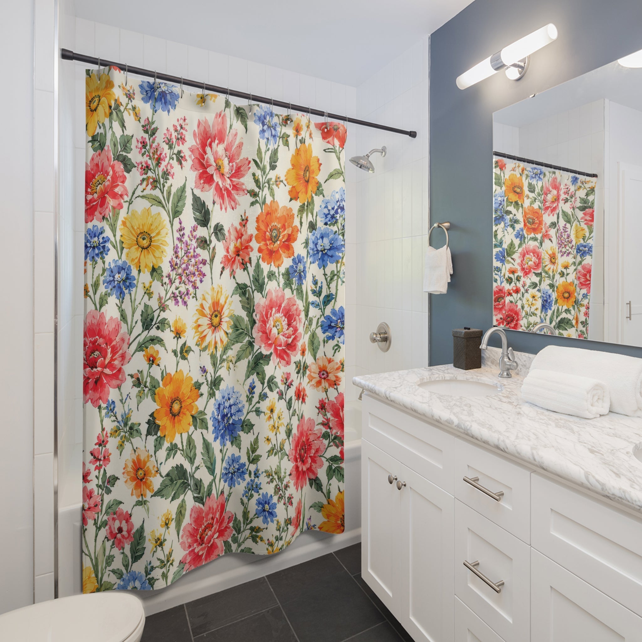 Bright Floral Shower Curtain: Colorful Flowers