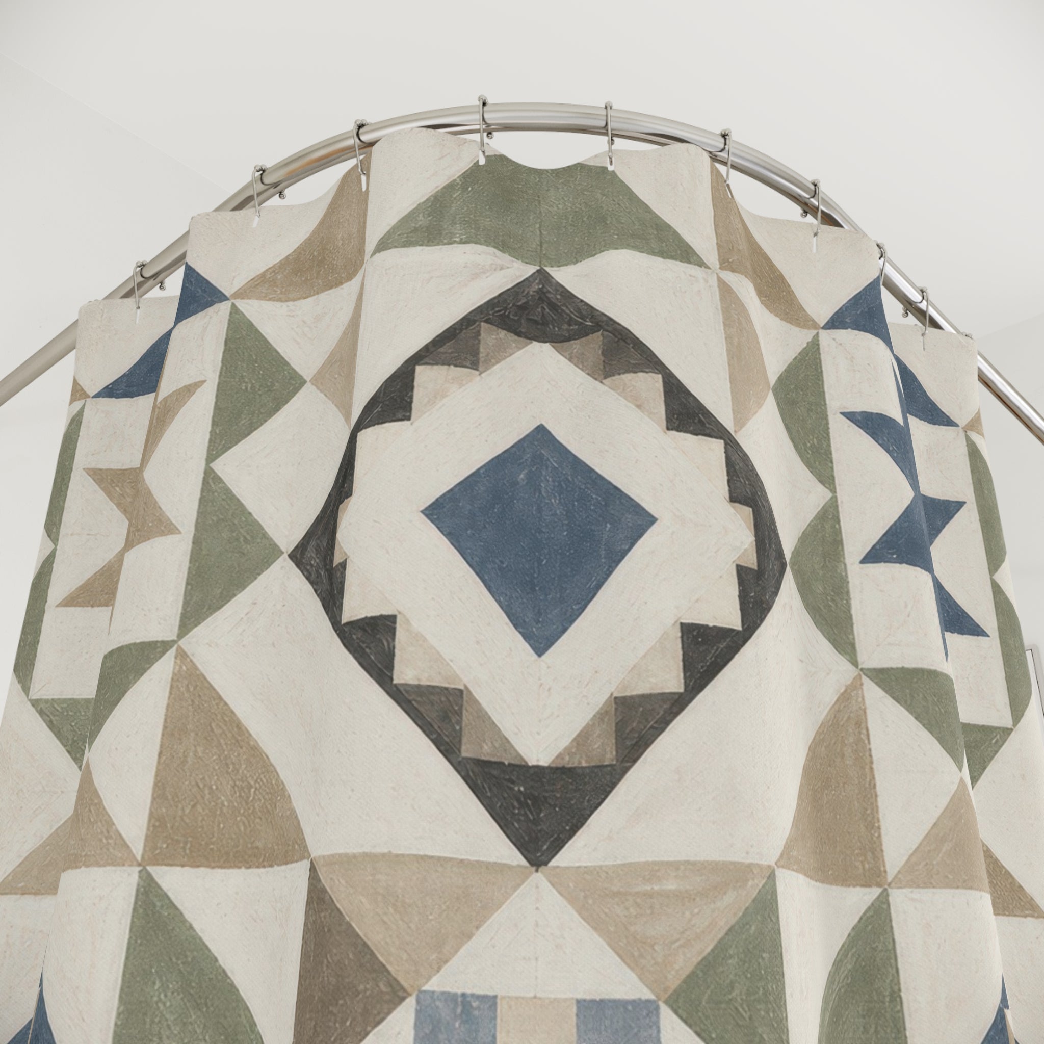 Blue Sage Quilt Star Geometric Shower Curtain