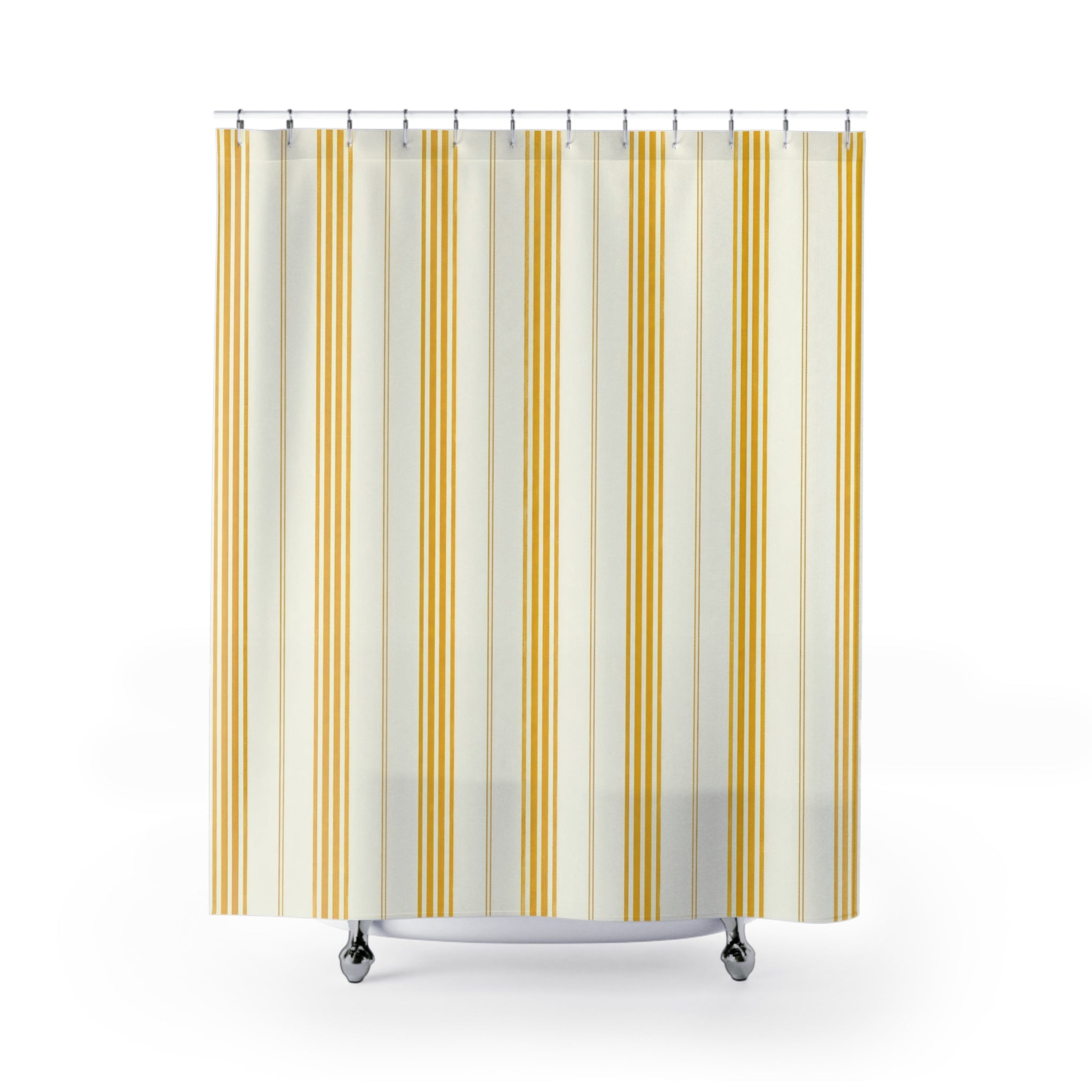 Yellow White Ticking Stripe Shower Curtain