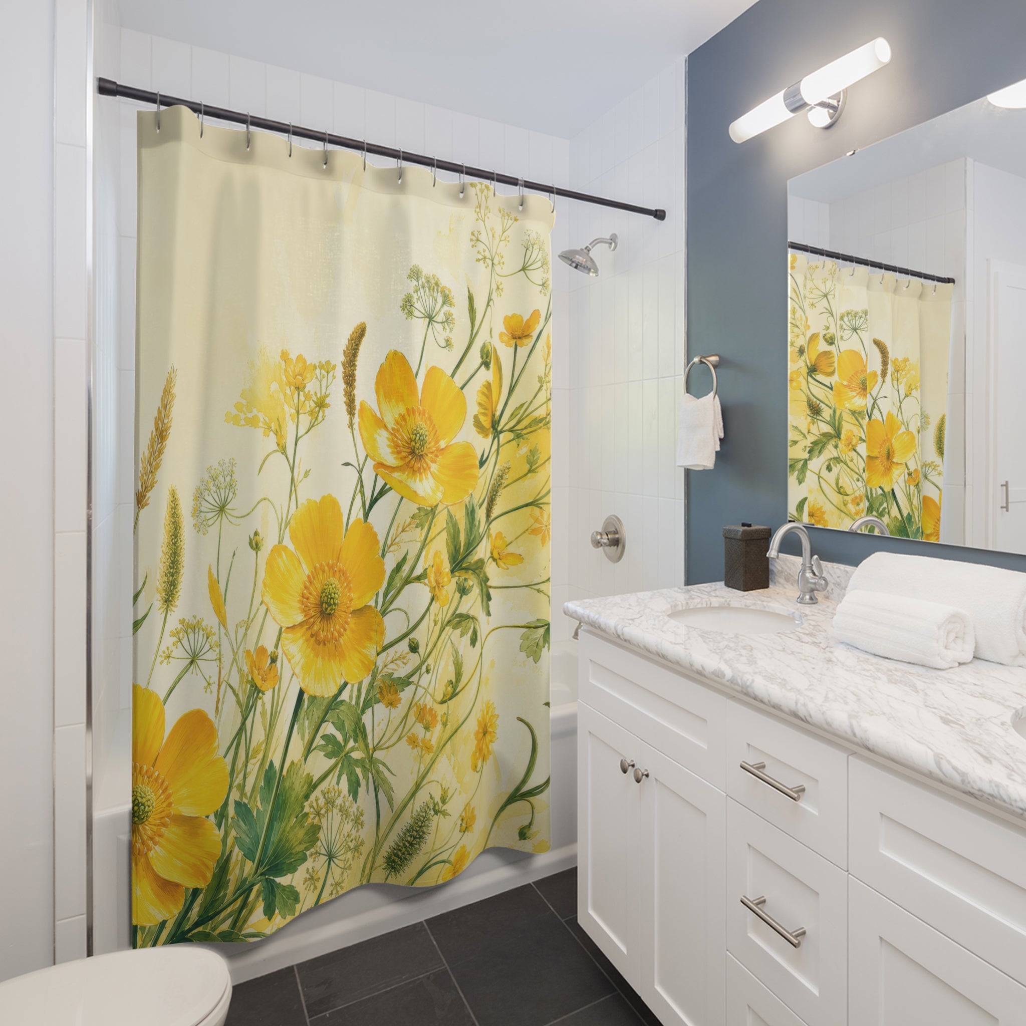 Golden Buttercup Meadow Shower Curtain