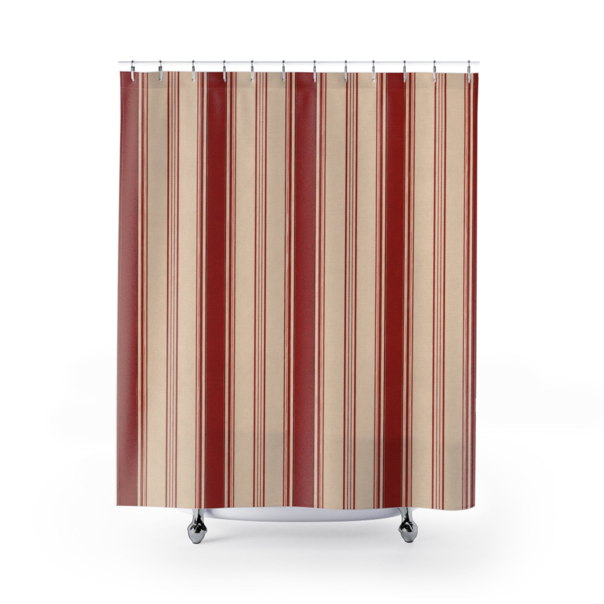 Red White Vintage Hotel Stripe Shower Curtain