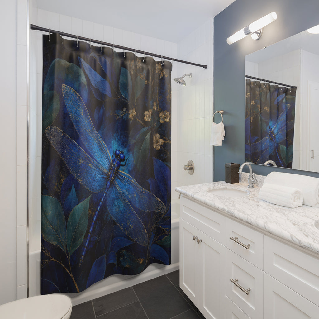 Sapphire Dragonfly Dark Blue Shower Curtain