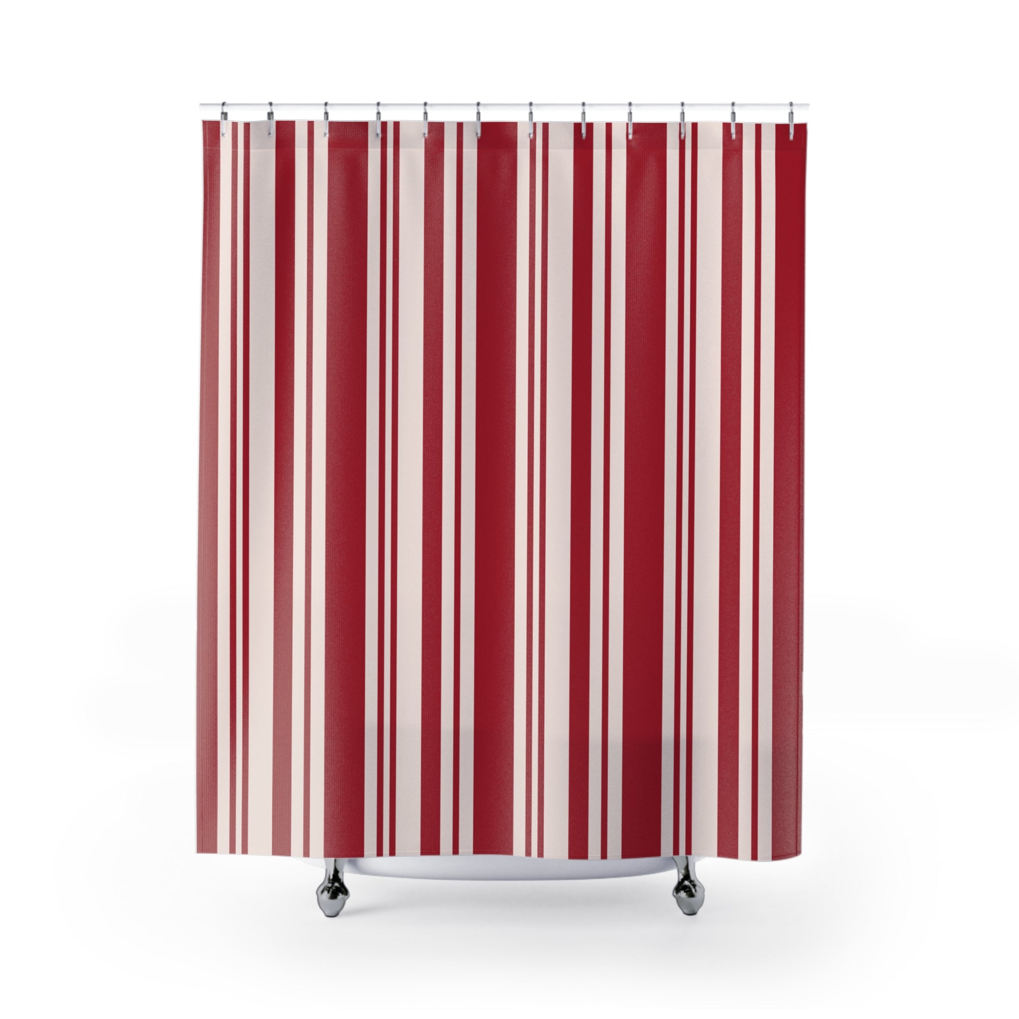 Red and White Ticking Stripe Shower Curtain