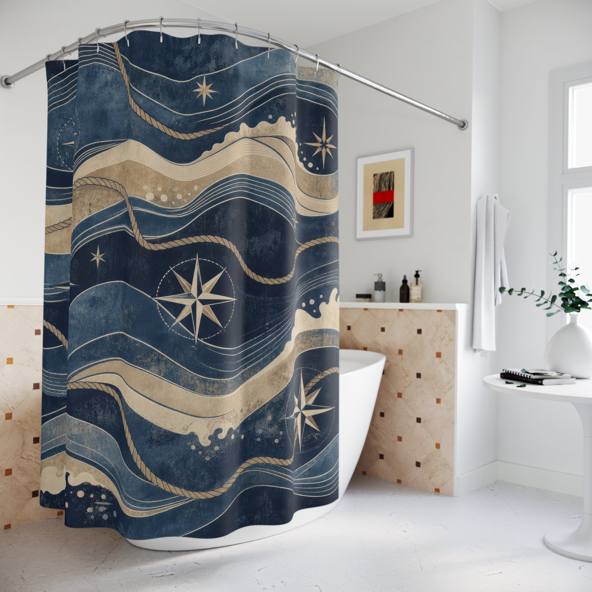 Navy Blue Coastal Shower Curtain