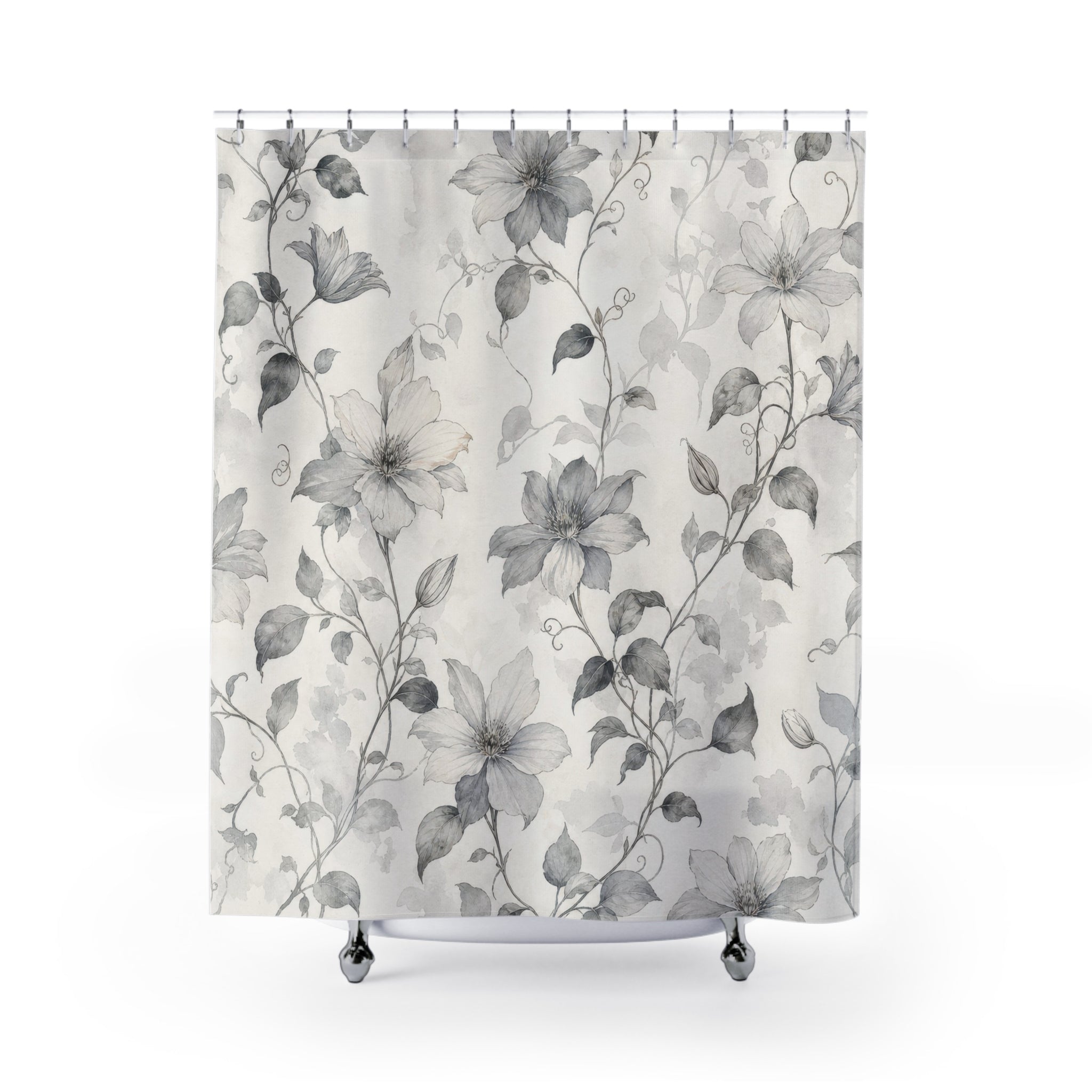Gray White Botanical Vine Shower Curtain