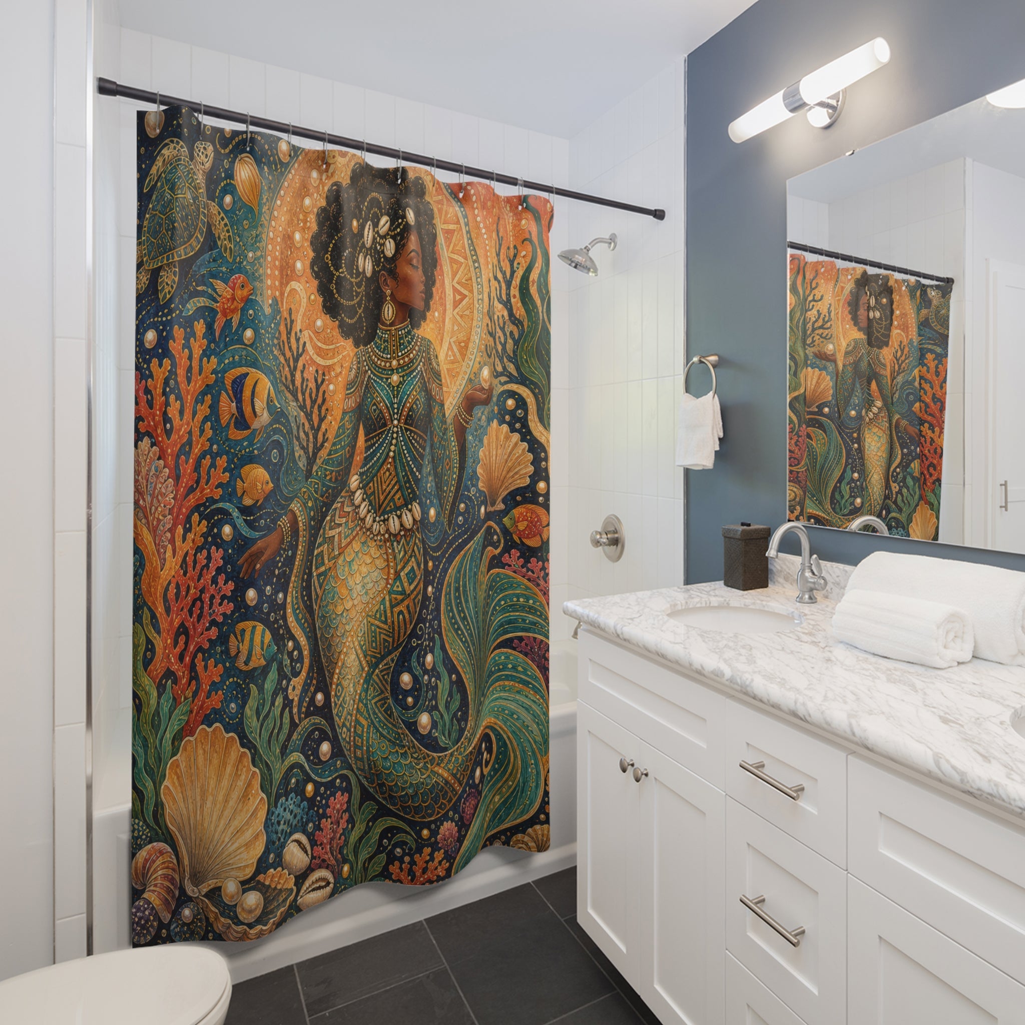 Brown Mermaid Shell Garden Shower Curtain