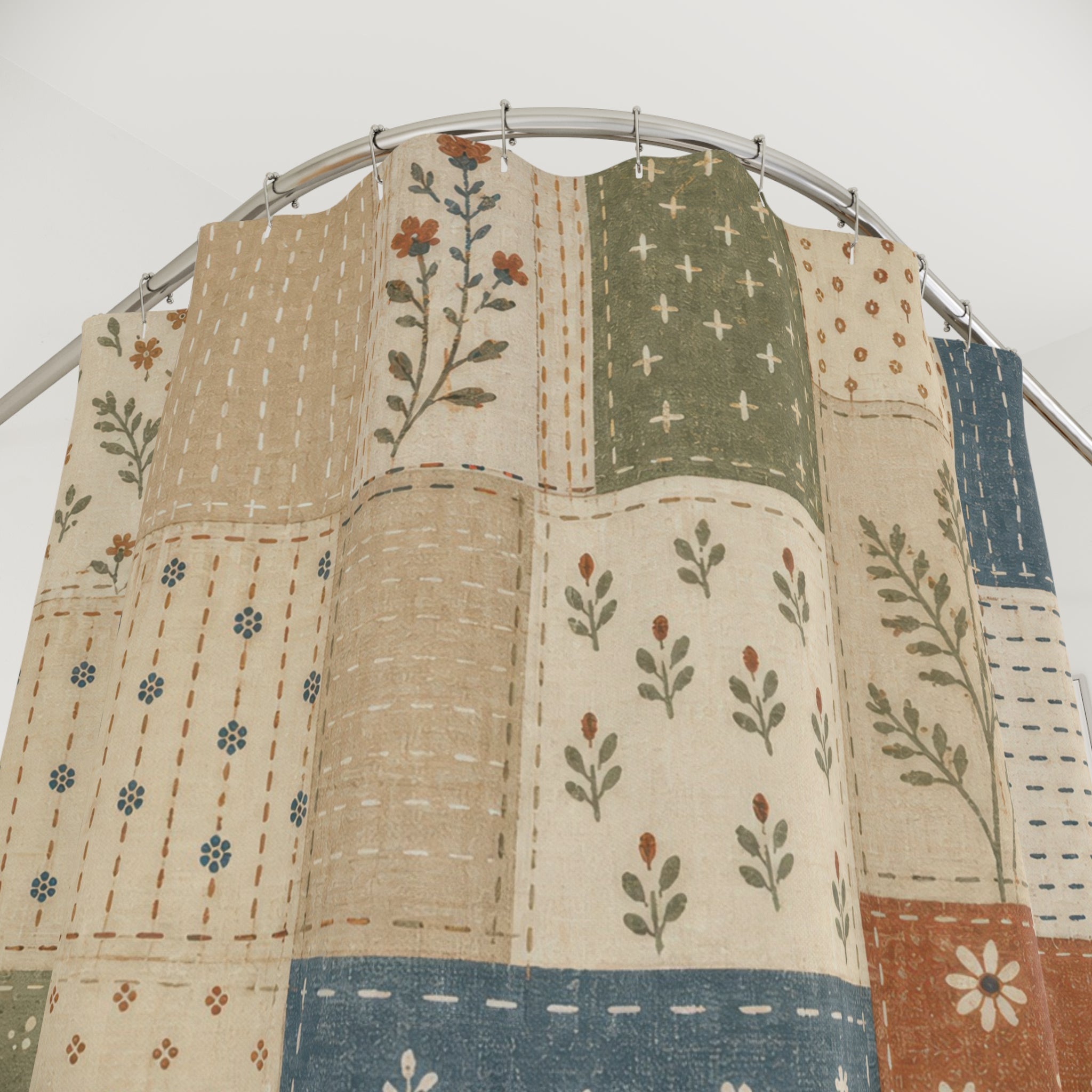 Patchwork Botanical Quilt Shower Curtain