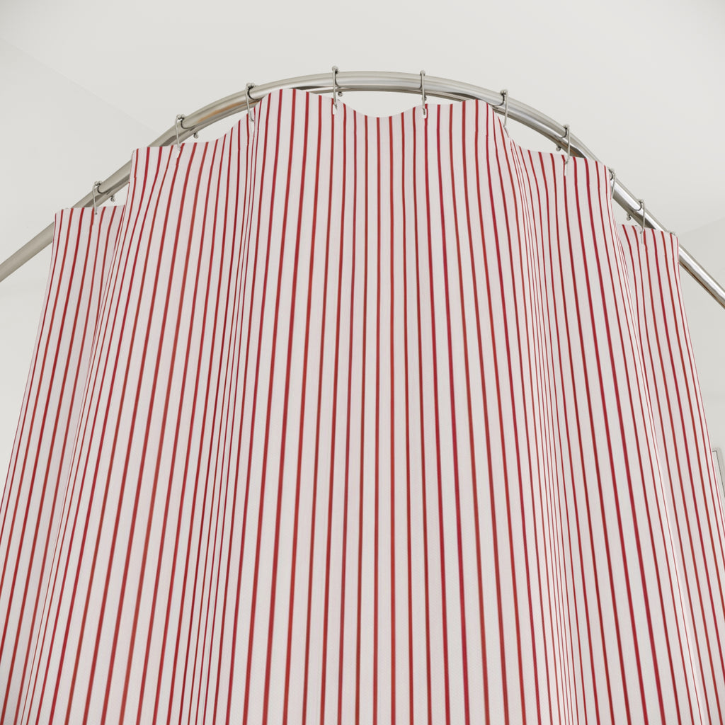 Red and White Pinstripe Shower Curtain: Fine Vertical Stripe