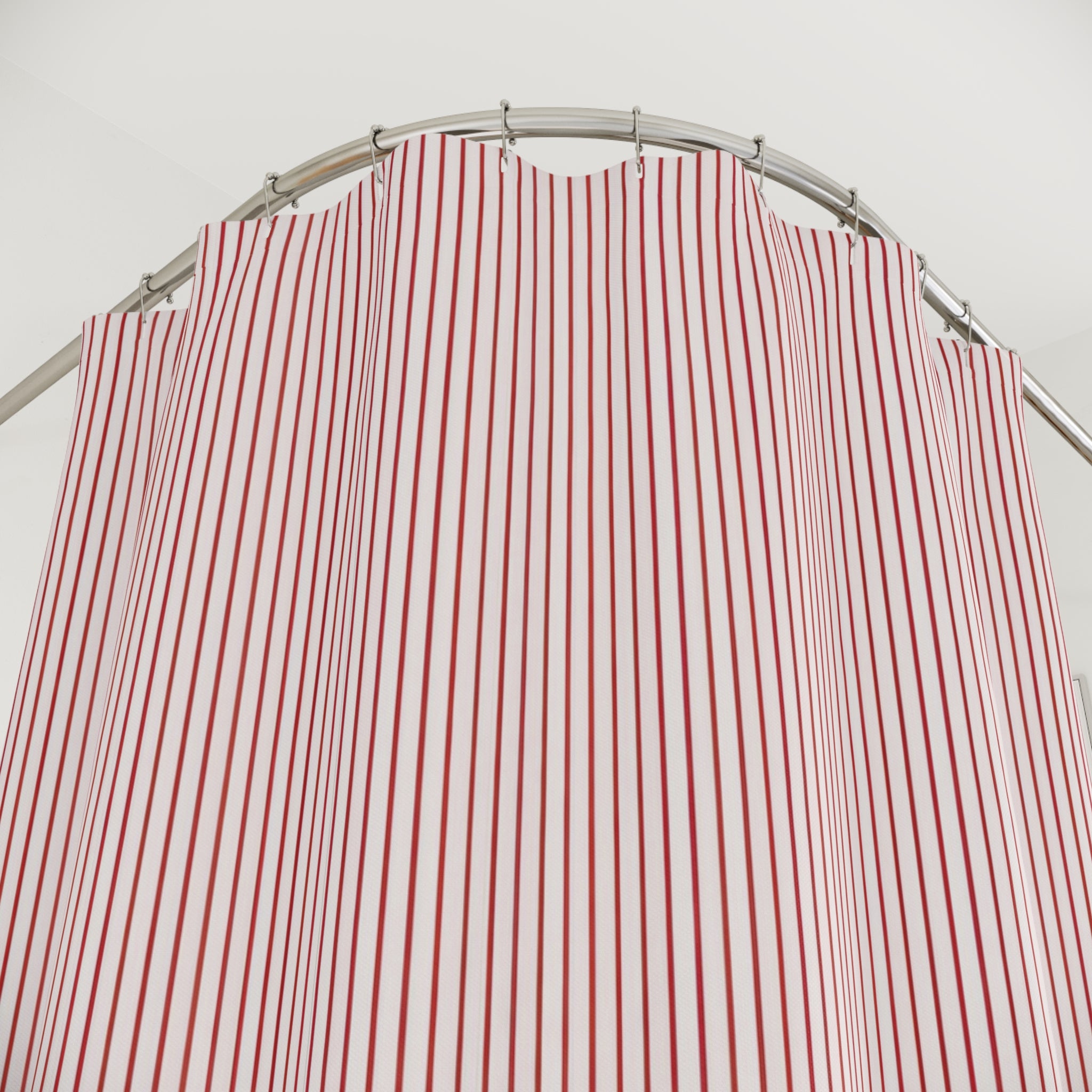 Red and White Pinstripe Shower Curtain: Fine Vertical Stripe