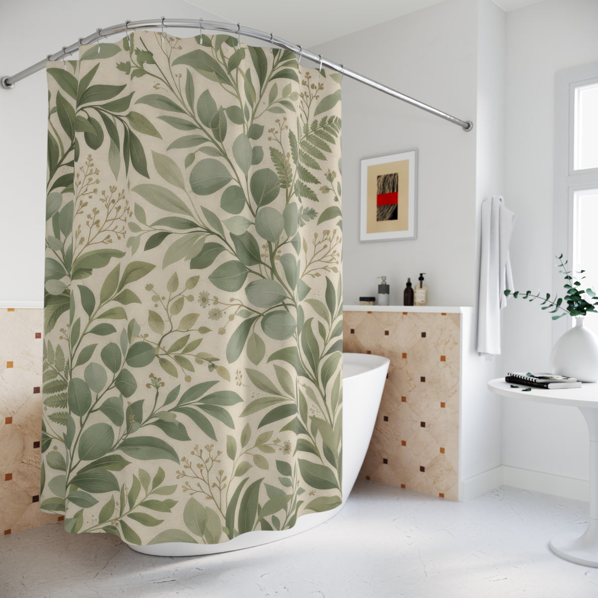 Sage Green Eucalyptus Leaf Shower Curtain