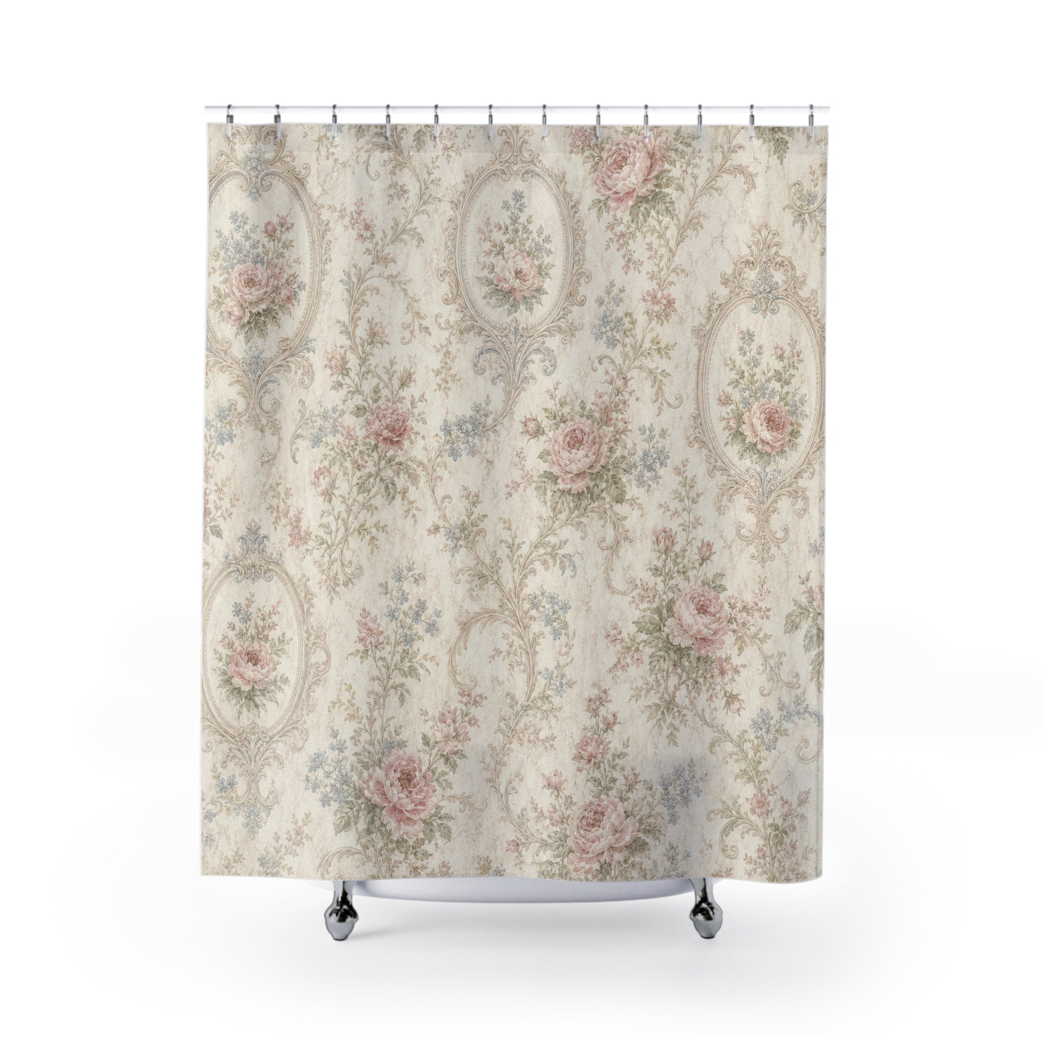 Pink Rose Oval Frame Shower Curtain
