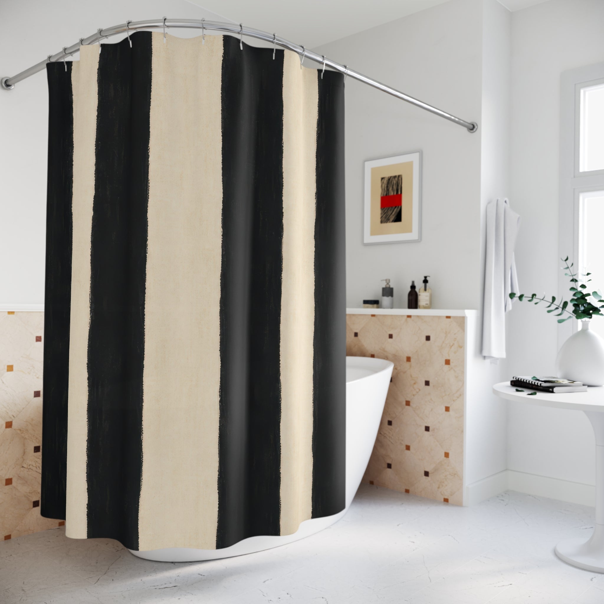 Ivory White Cabana Stripe Shower Curtain