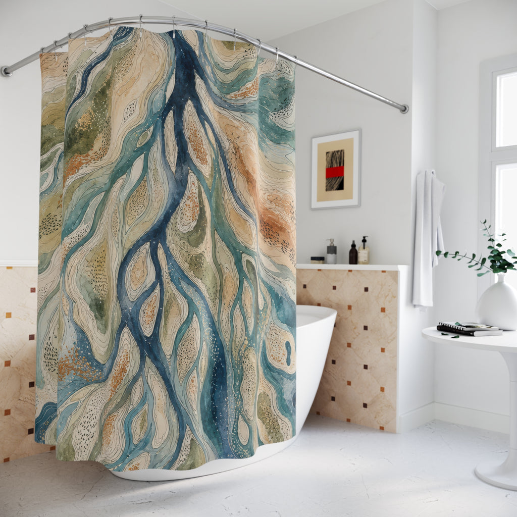 River Delta Topography Shower Curtain