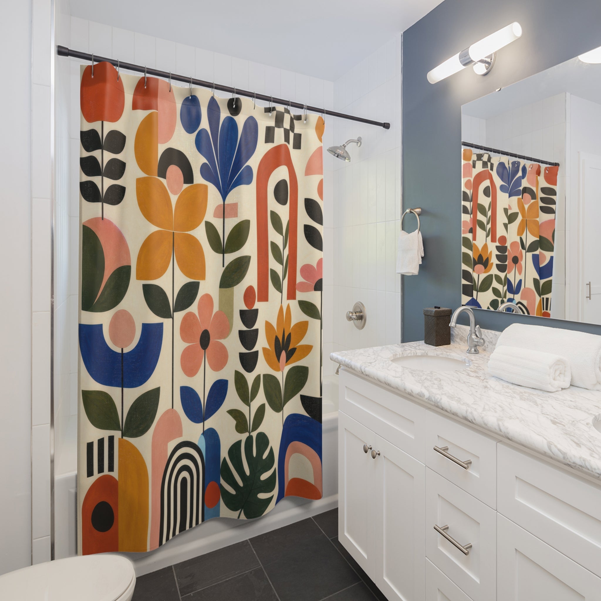 Retro Folk Art Floral Shower Curtain