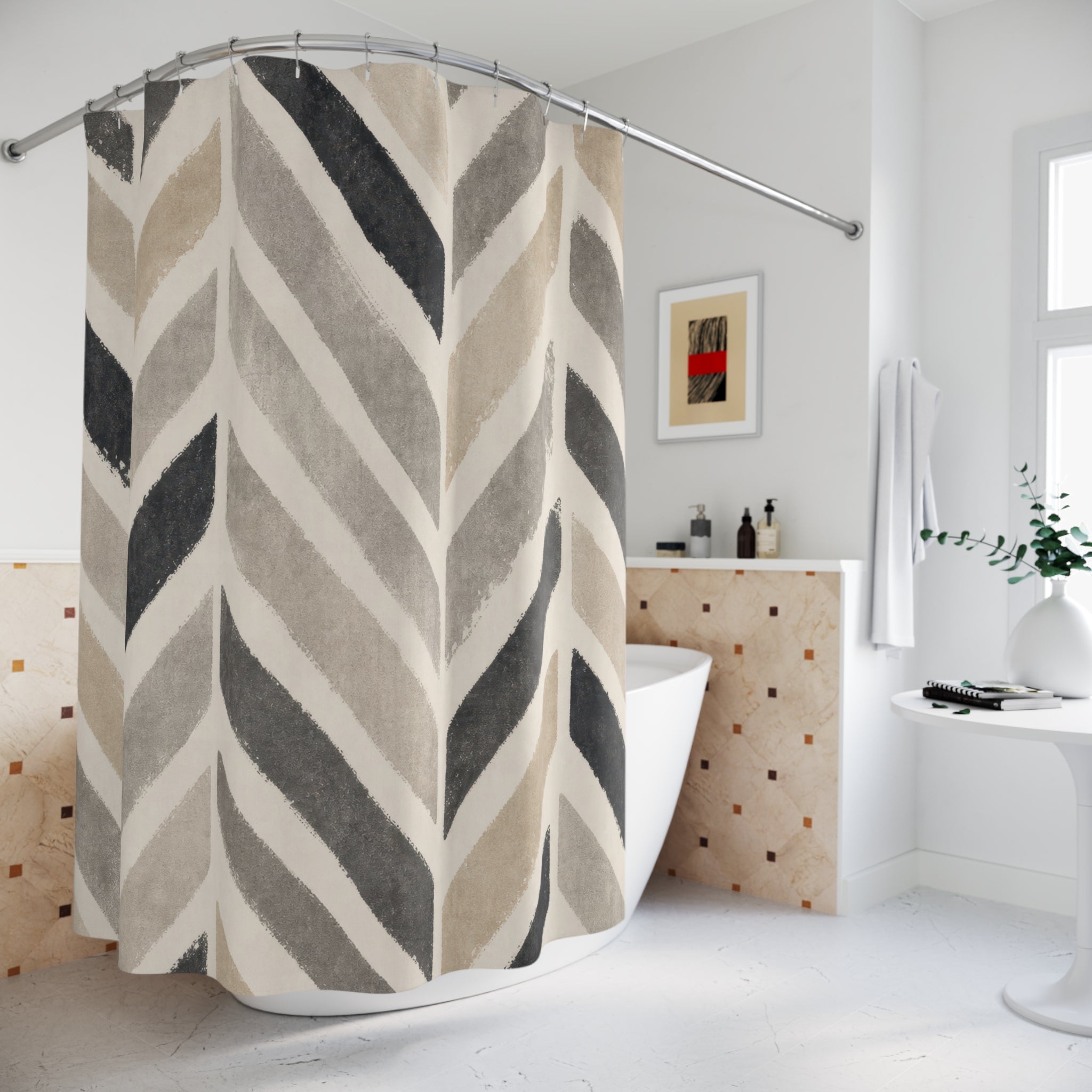 Black Beige Chevron Stripe Shower Curtain