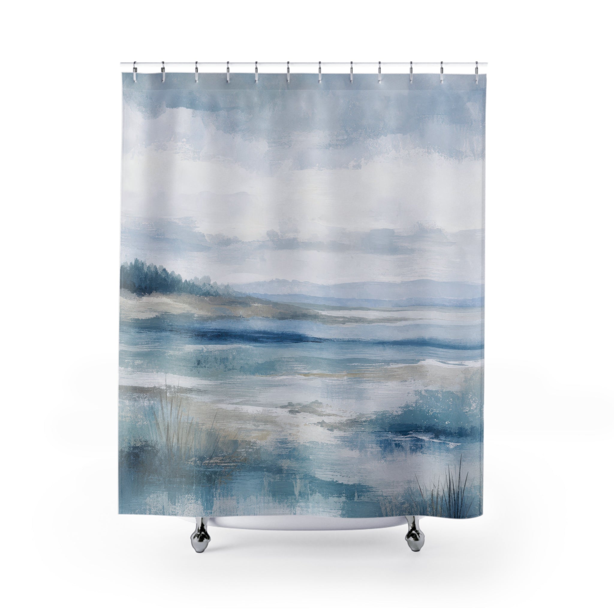 Blue Watercolor Marsh Shower Curtain