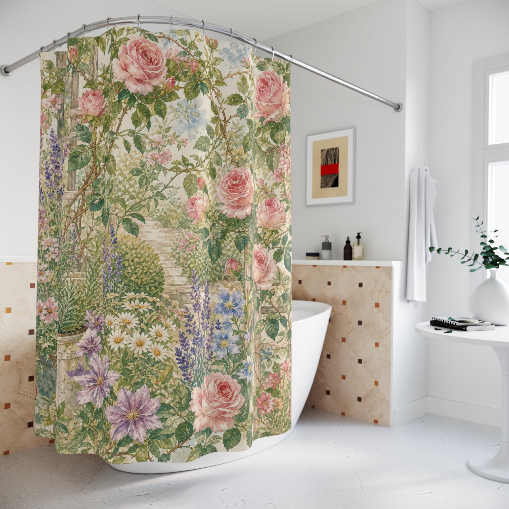 Garden Shower Curtain: Soft Floral Meadow Pattern