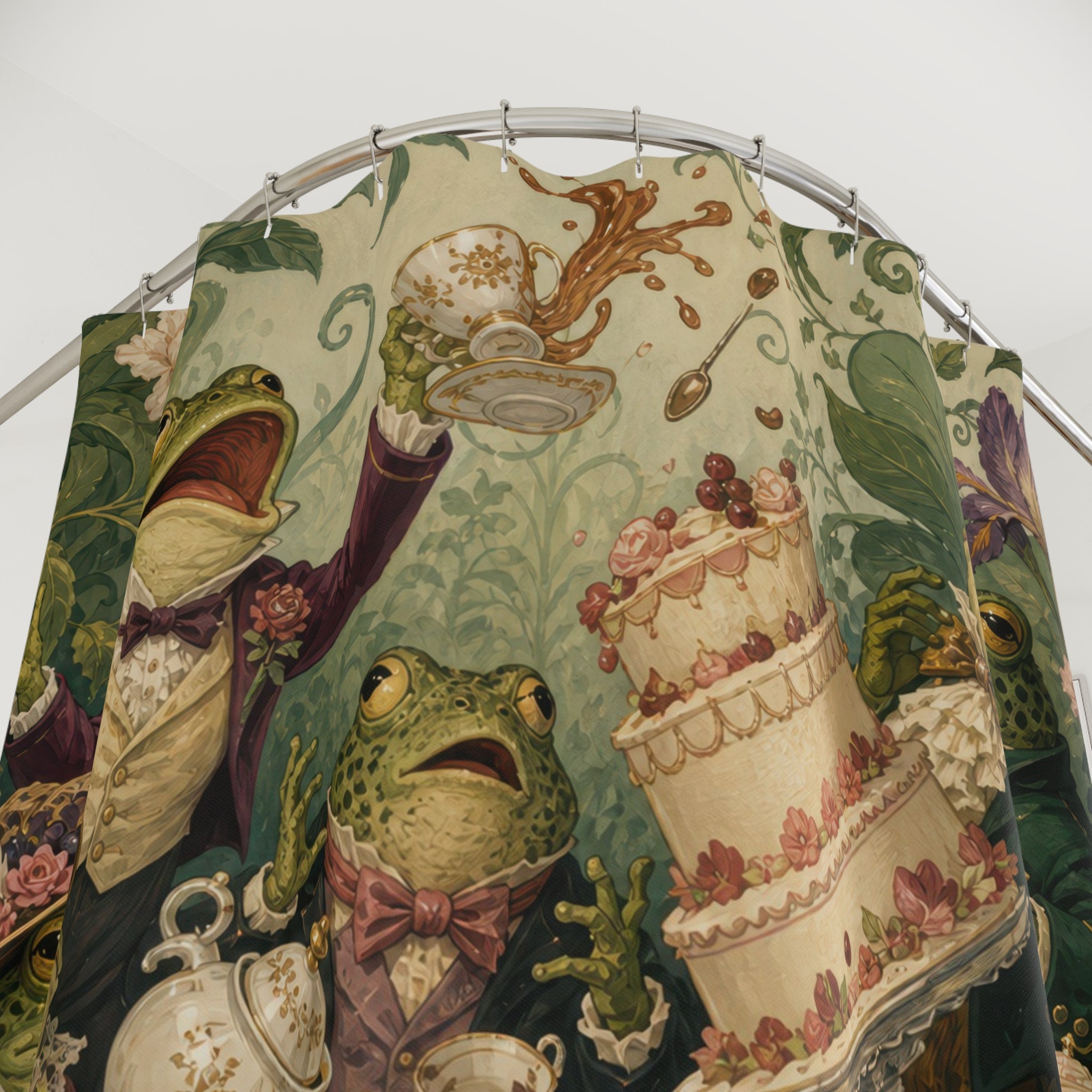 Funny Frog Garden Tea Party Shower Curtain