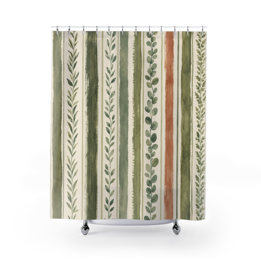 Sage Green Leaf Stripe Shower Curtain