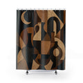 Bauhaus Shower Curtain, Black Brown Geometric Bath Decor, Mid Century Shape Collage, Retro Warm Neutral Guest Bathroom Decor Style