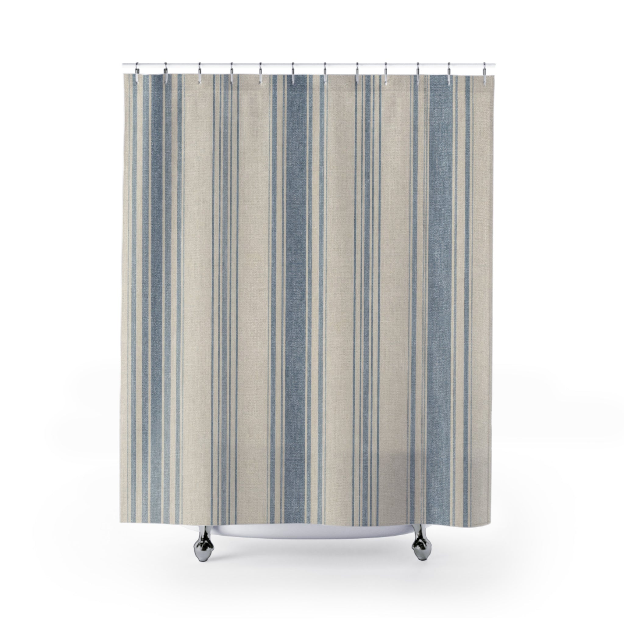 Blue Striped Shower Curtain, Gray White Bath Decor, Pale Blue Vertical Stripe Pattern, Soft Neutral Guest Bathroom Decor, Calm Blue Style