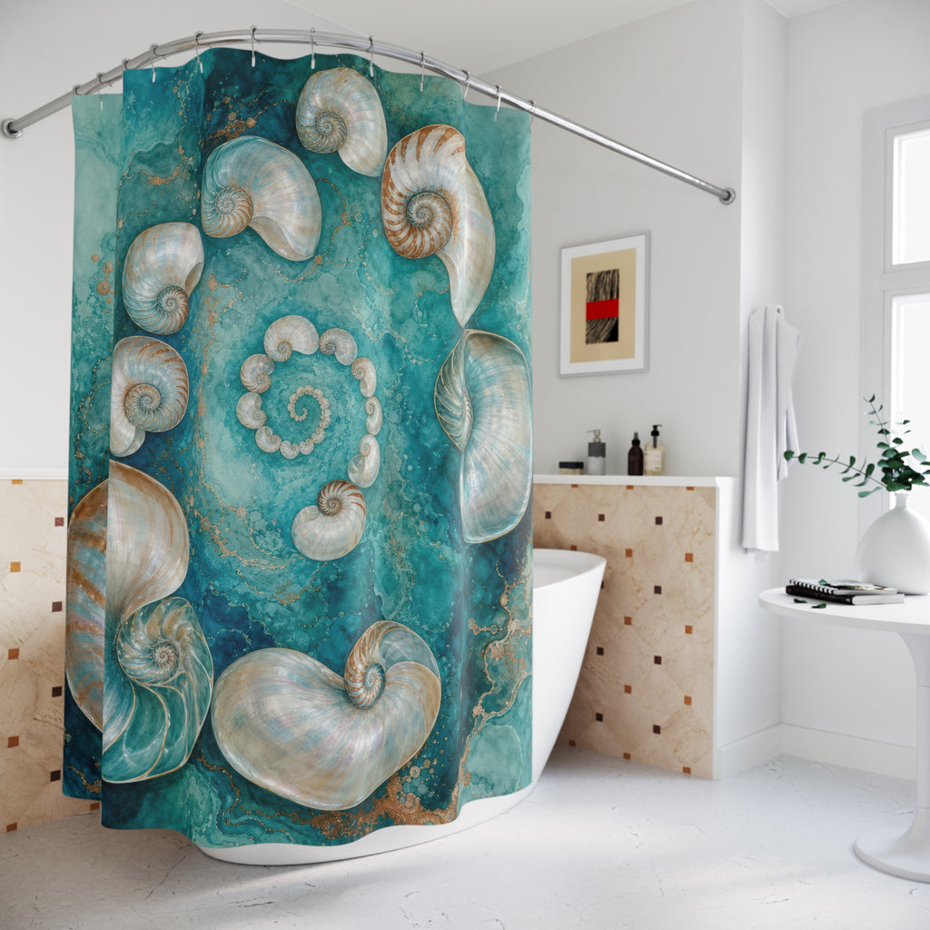 Teal Nautilus Shell Shower Curtain