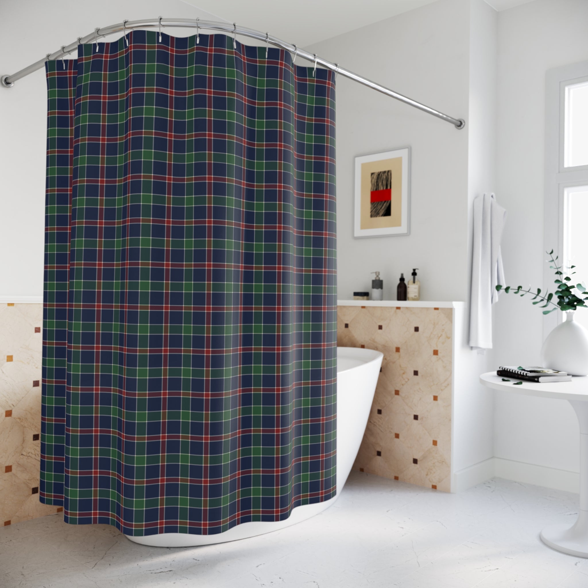 Classic Tartan Plaid Shower Curtain – Navy, Green & Red