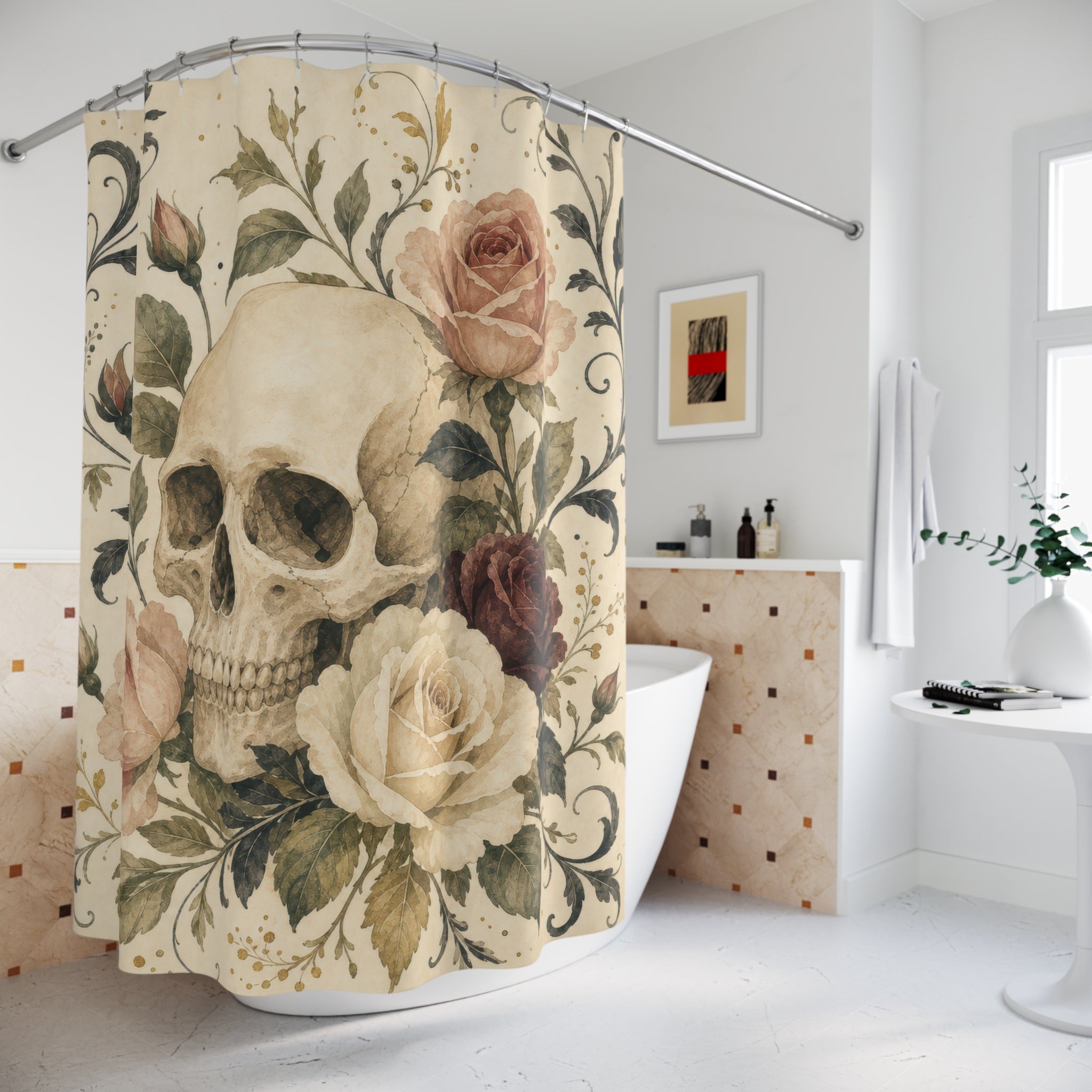 Gothic Floral Skull Shower Curtain