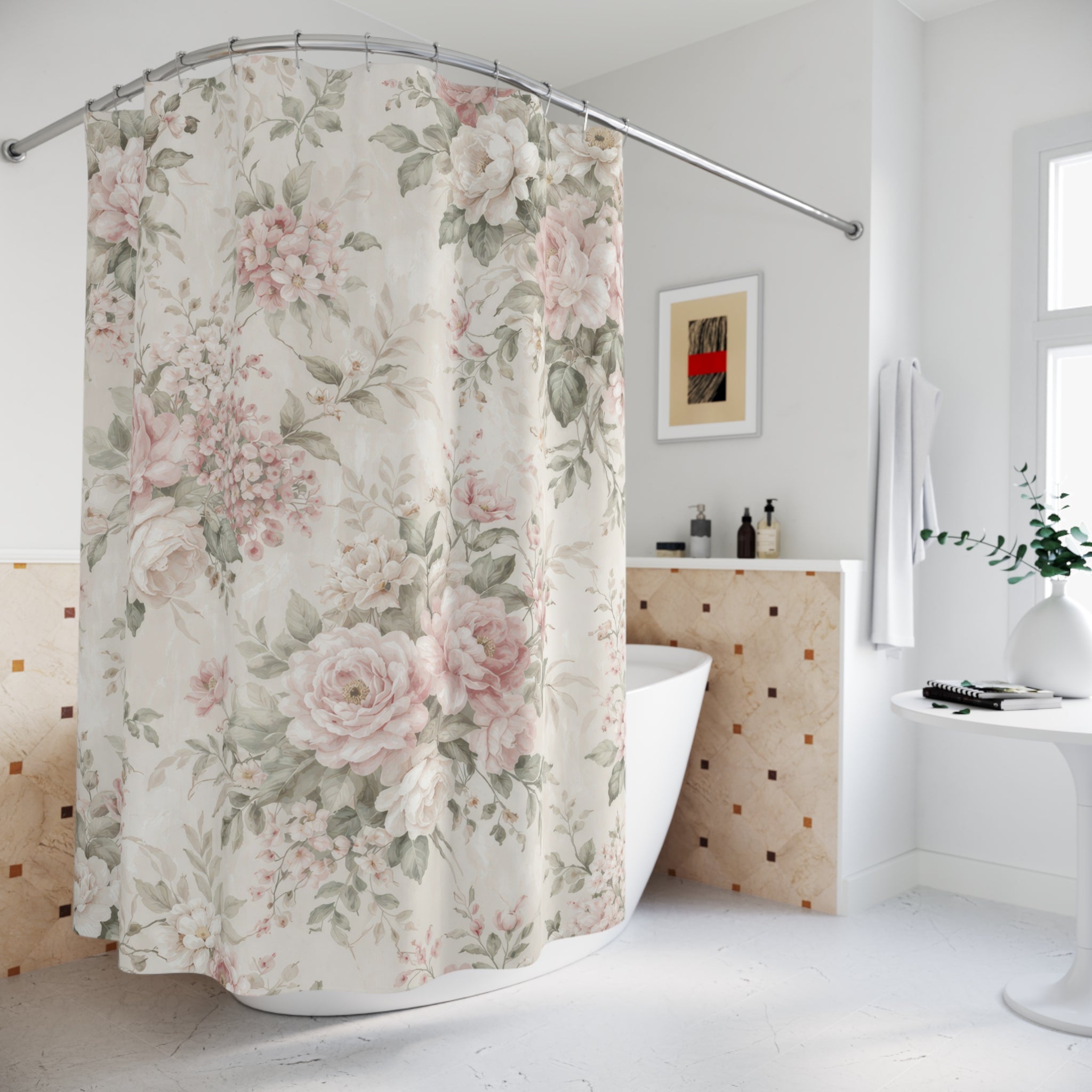 Shabby Chic Rose Shower Curtain – Blush Pink